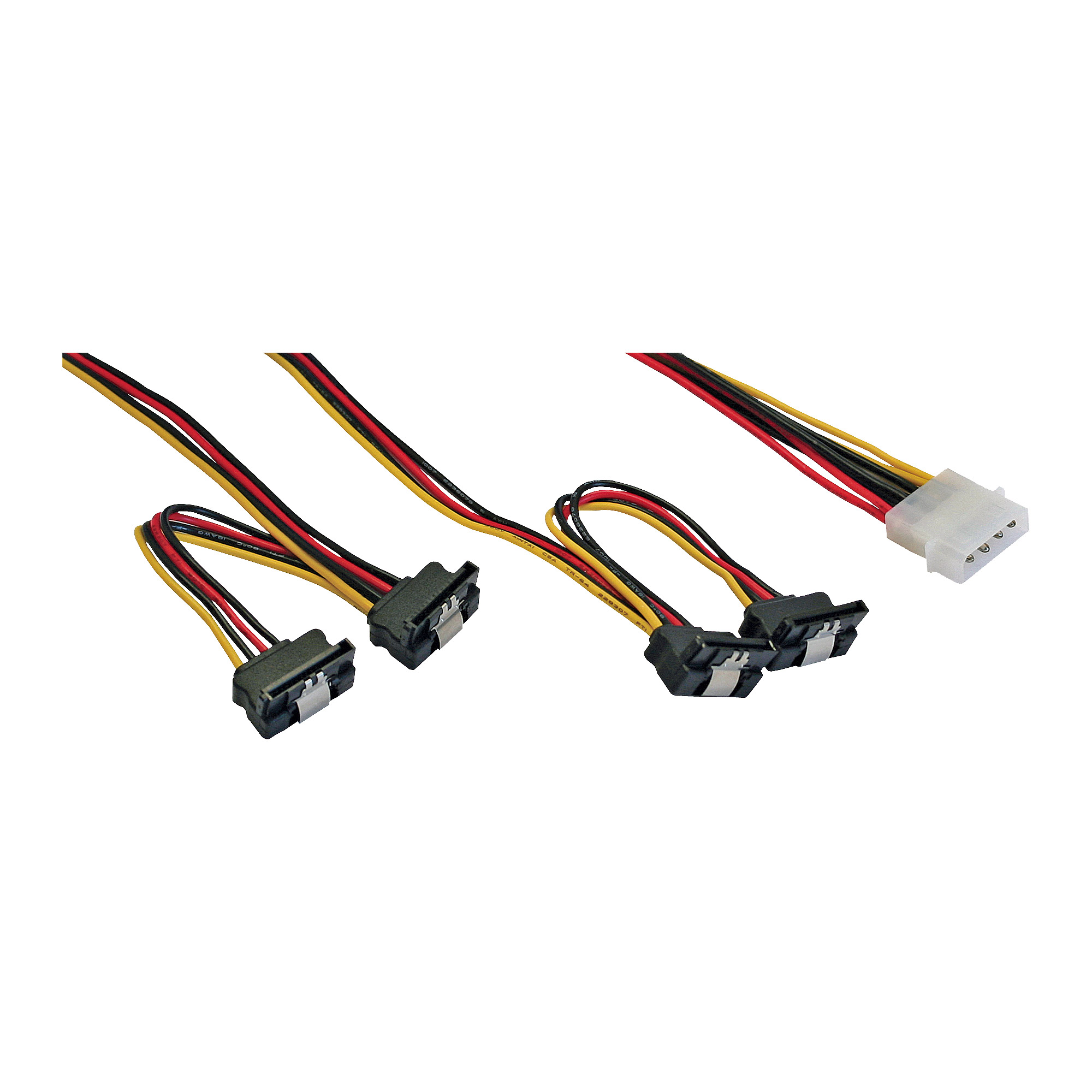 Inline® Strom Y-Kab int.,1x13,34cm (5,25")/4x15pol SATA gew.m.Lasche, 0,40+0,55m