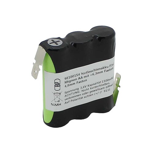 Notleuchtenakku NiMH 3,6V 1500mAh F1x3 Mignon AA mit Faston-Anschluss +6,3mm / -4,8mm Notleuchtenakku NiMH 3,6V 1500mAh F1x3 Mignon AA mit Faston-Anschluss +6,3mm / -4,8mm