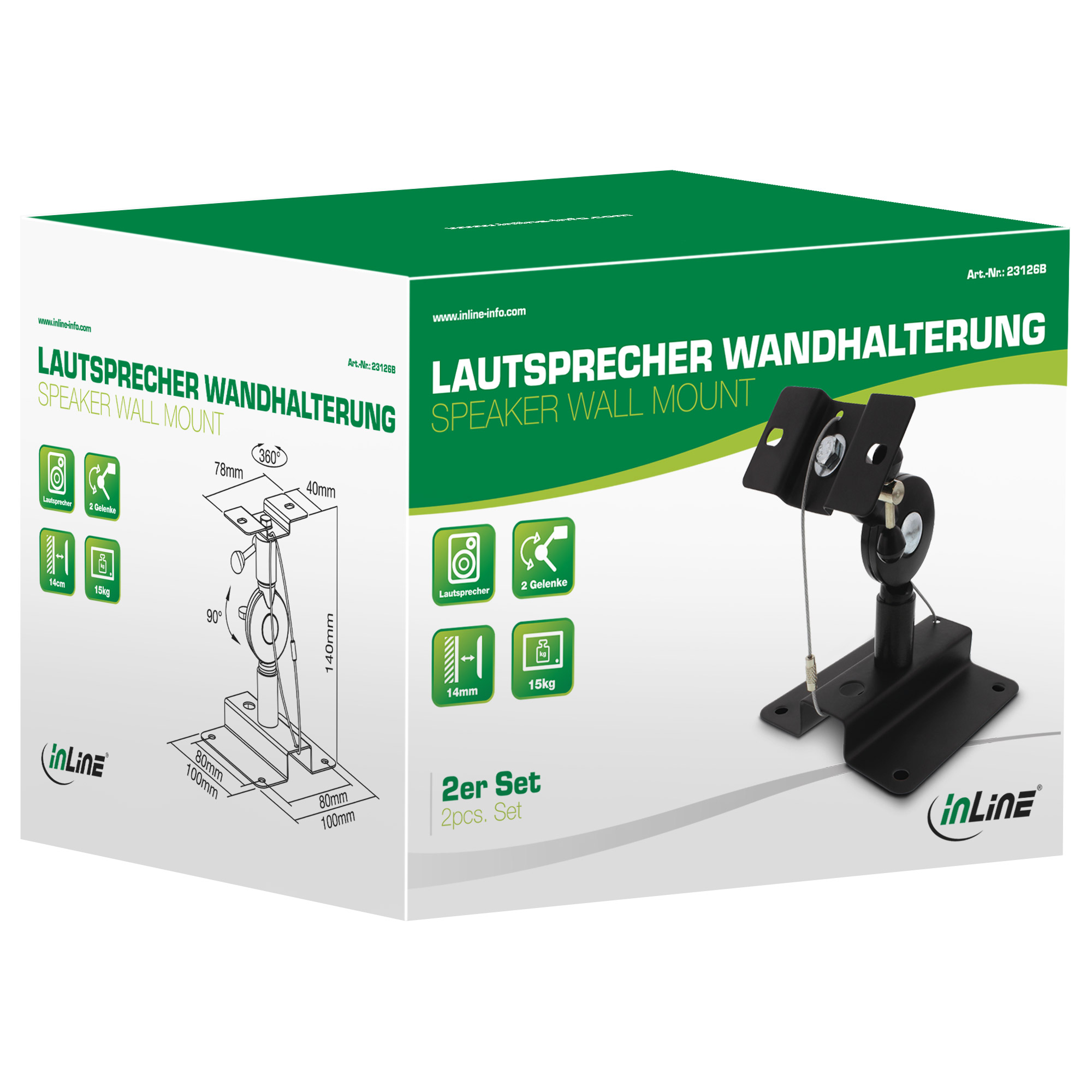Inline® Lautsprecher Wandhalterung bis 15kg, 2er Set, schwarz Inline® Lautsprecher Wandhalterung bis 15kg, 2er Set, schwarz