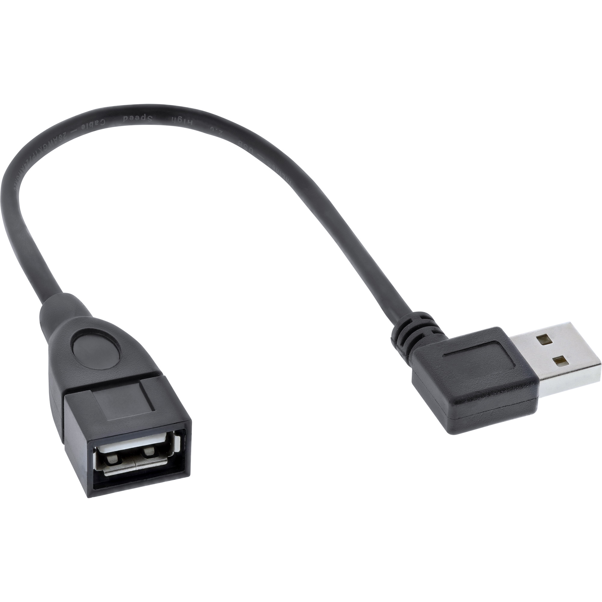 Inline® Smart USB 2.0 VerLängerung gewinkelt, ST / BU, Typ A, schwarz, 0,2m