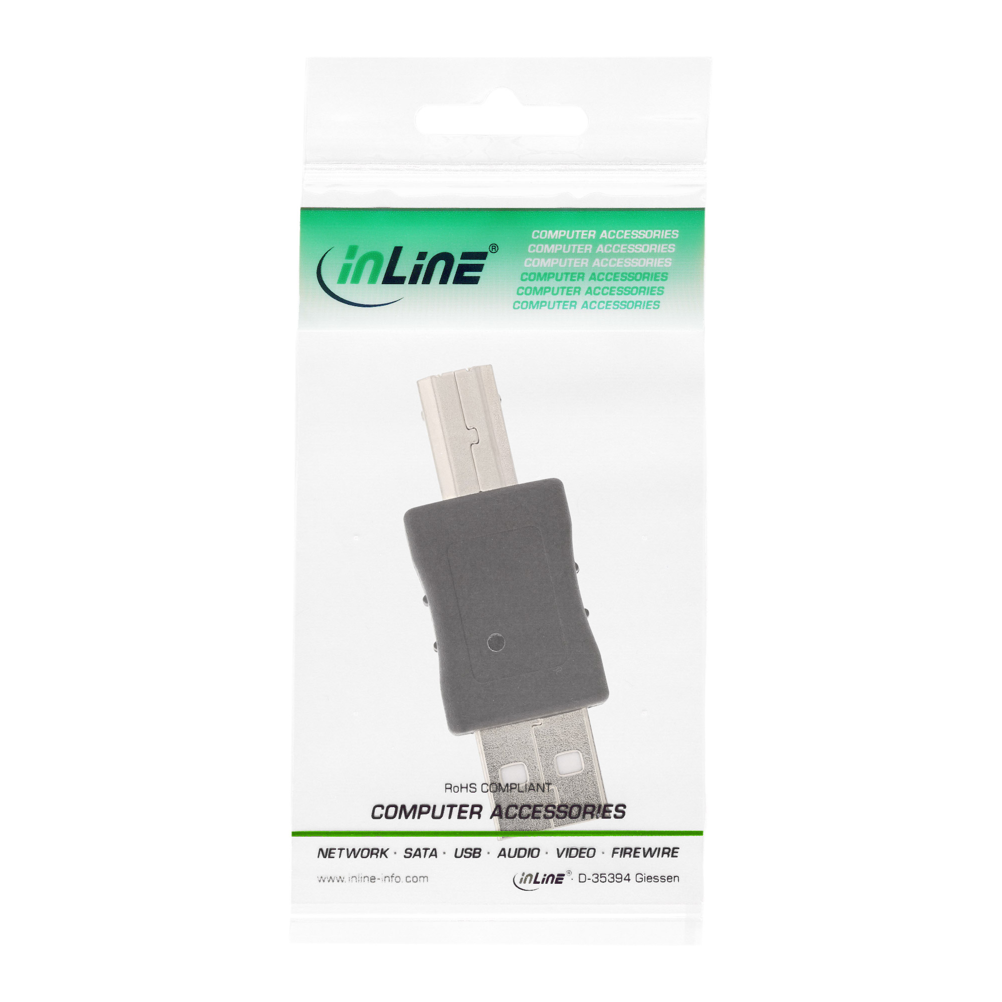 Inline® USB 2.0 Adapter, Stecker A auf Stecker B
