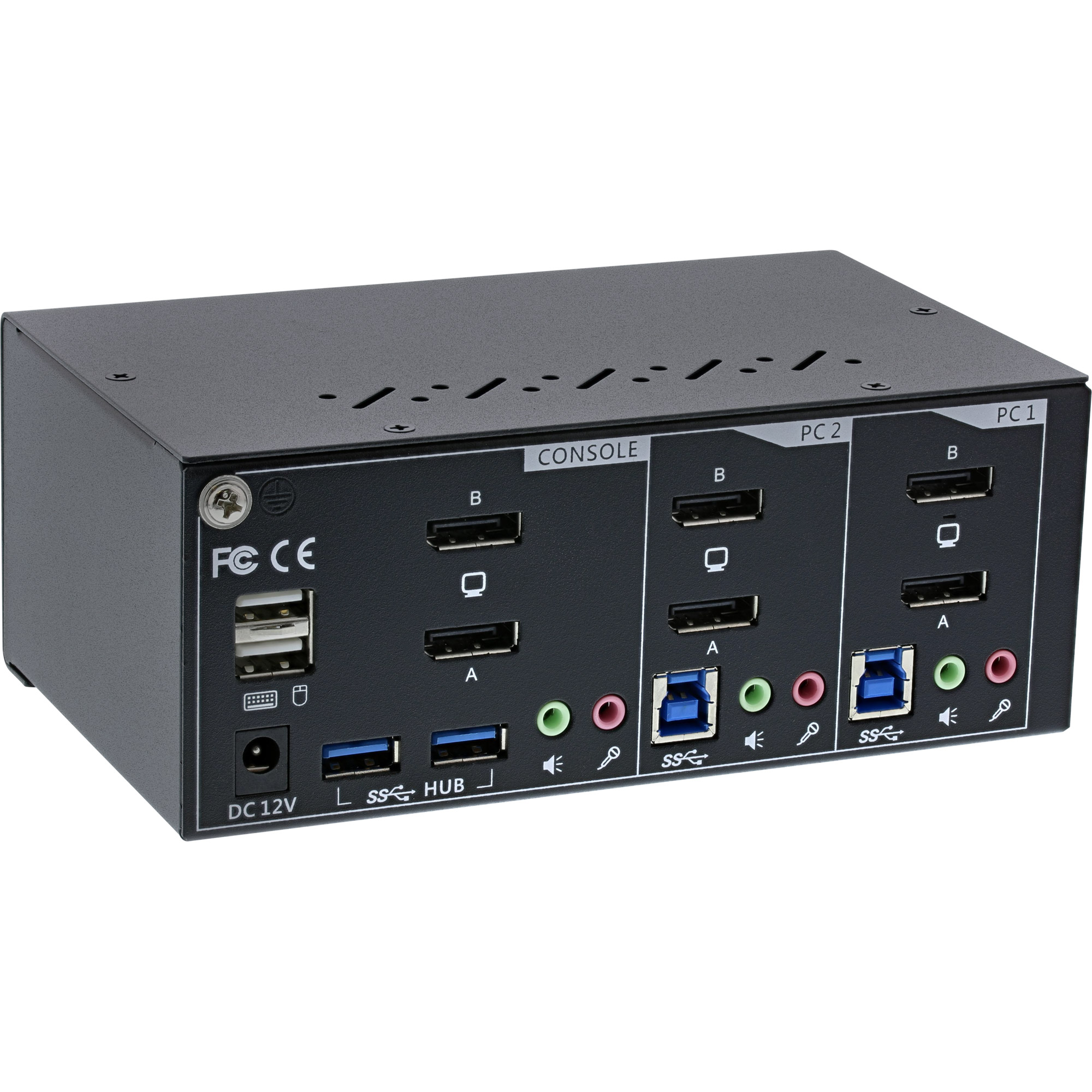 Inline® KVM Desktop Switch, 2-fach, Dual-Monitor DP 1.2, 4K, USB 3.0, Audio