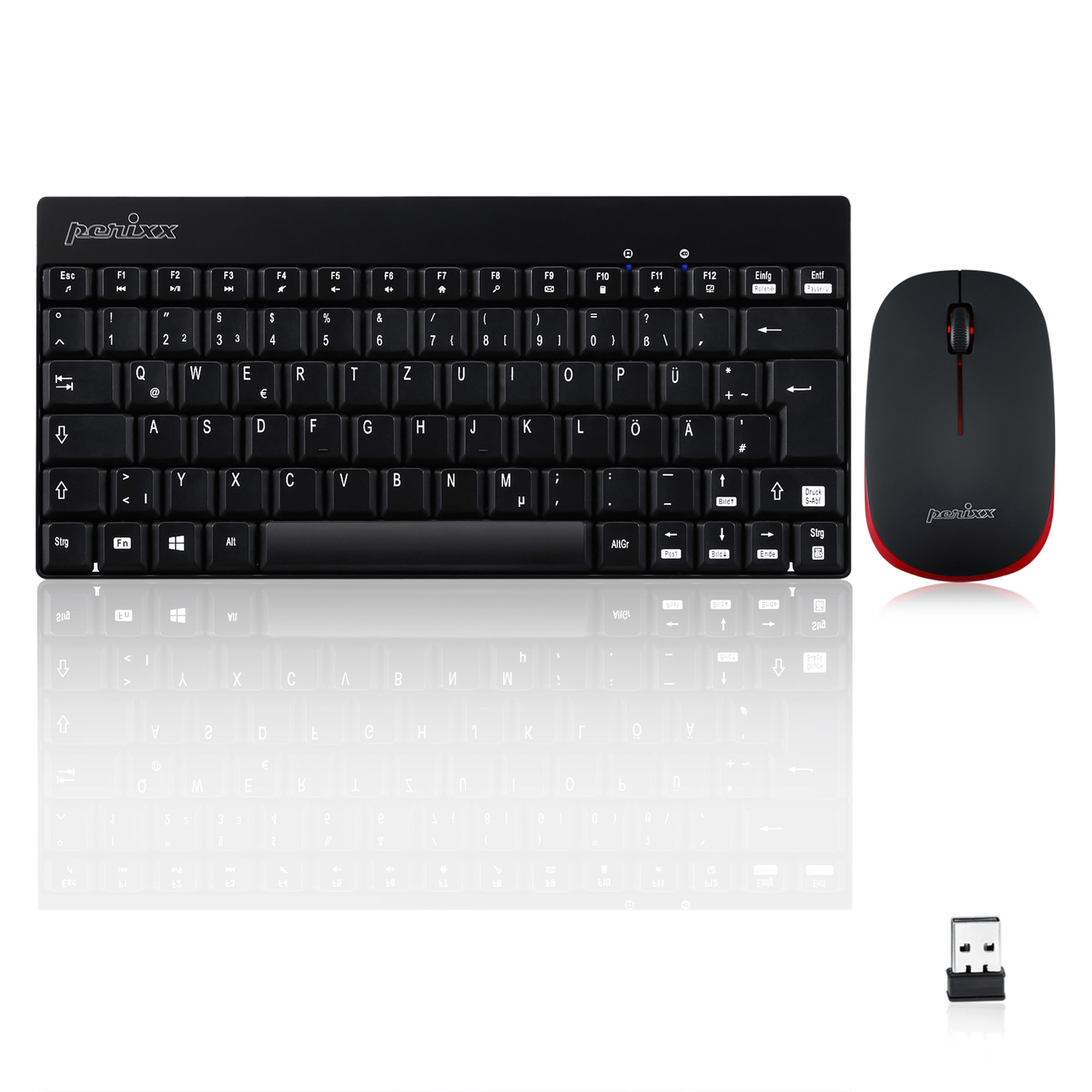 Perixx PERIDUO-712 DE , Mini Tastatur und Maus Set, schnurlos, schwarz
