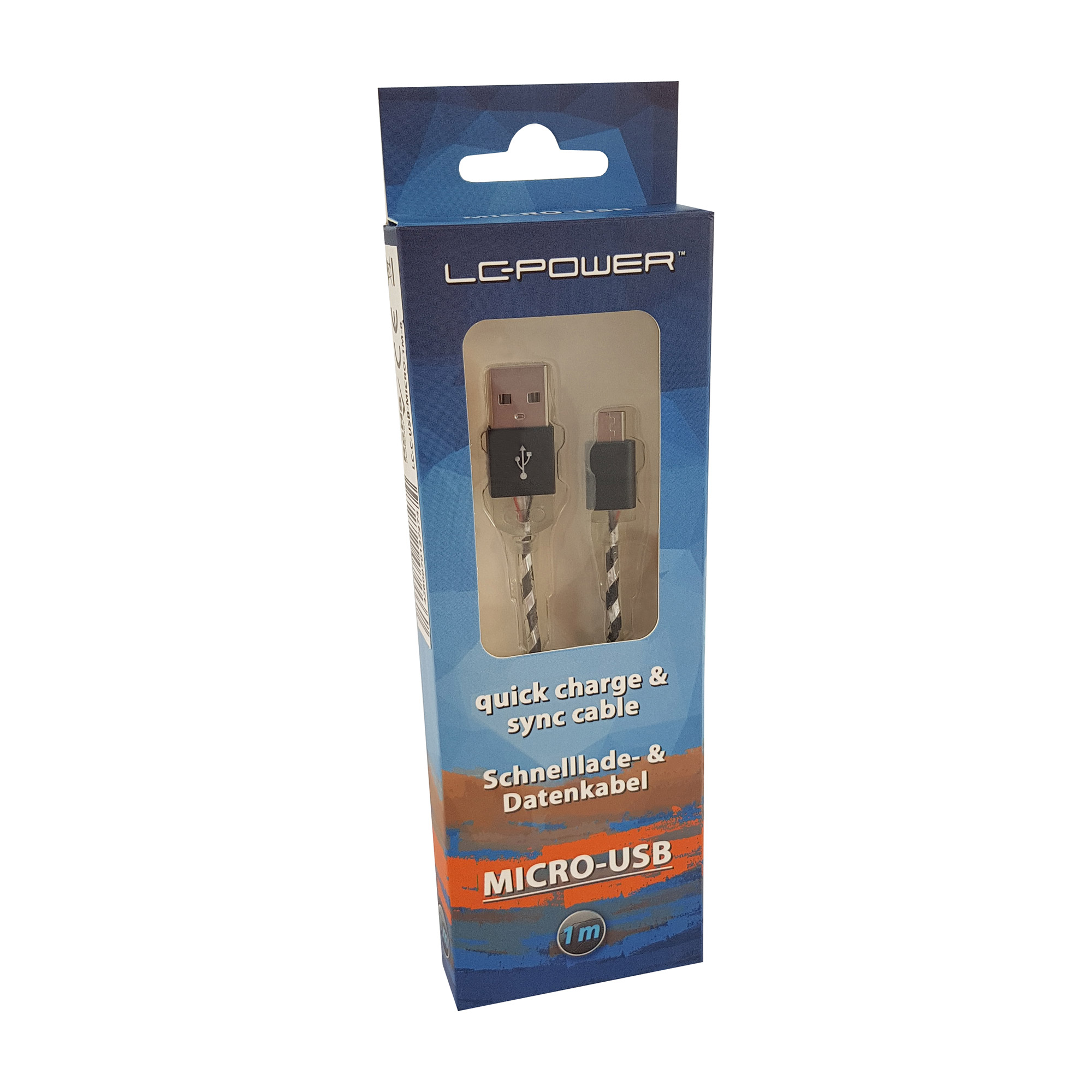 LC-Power LC-C-USB-MICRO-1M-8 USB A zu Micro-USB Kabel, schwarz/silber LED 1m