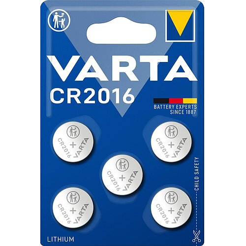 Varta CR2016 Lithium Knopfzelle 3V Batterie - 1 x 5er Verpackung