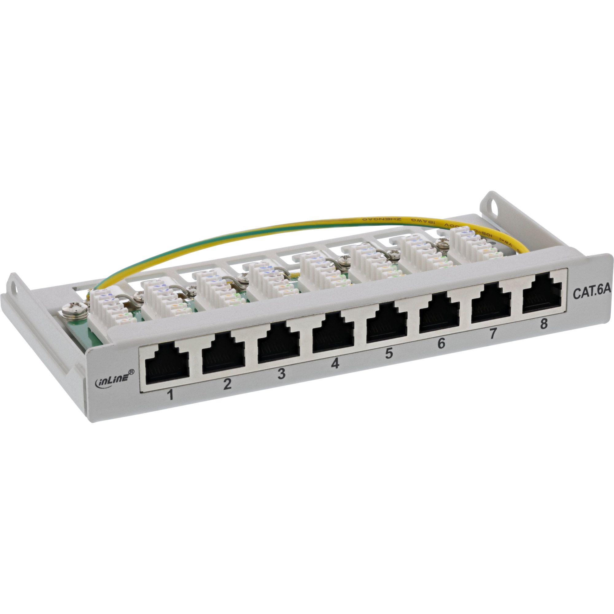 Inline® Patchfeld Cat.6A 8-fach 0,5HE Tisch/Wand-Montage, lichtgrau, RAL7035