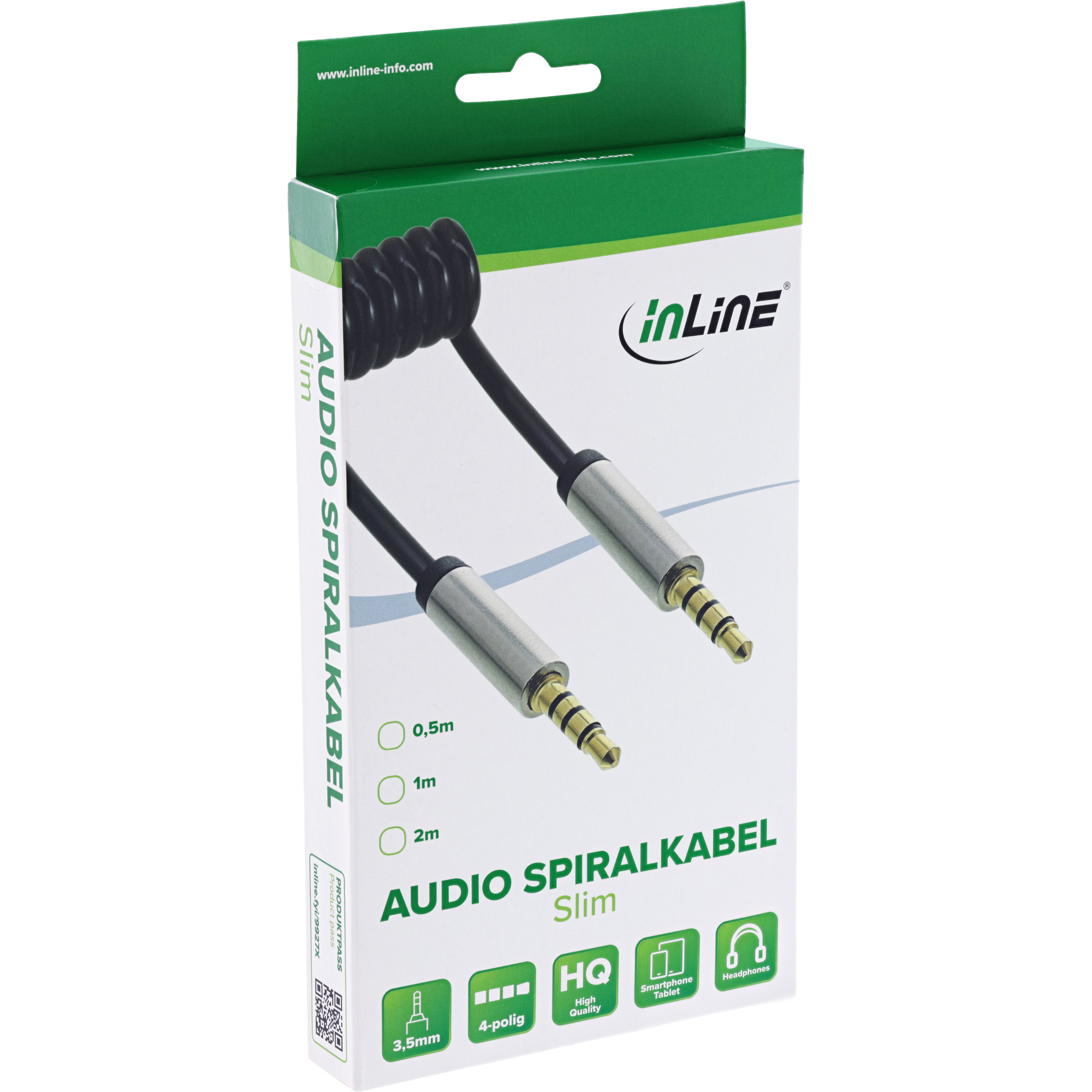 2m - Inline® Slim Audio Spiralkabel Klinke 3,5mm ST/ST, 4-polig, Stereo 2m - Inline® Slim Audio Spiralkabel Klinke 3,5mm ST/ST, 4-polig, Stereo