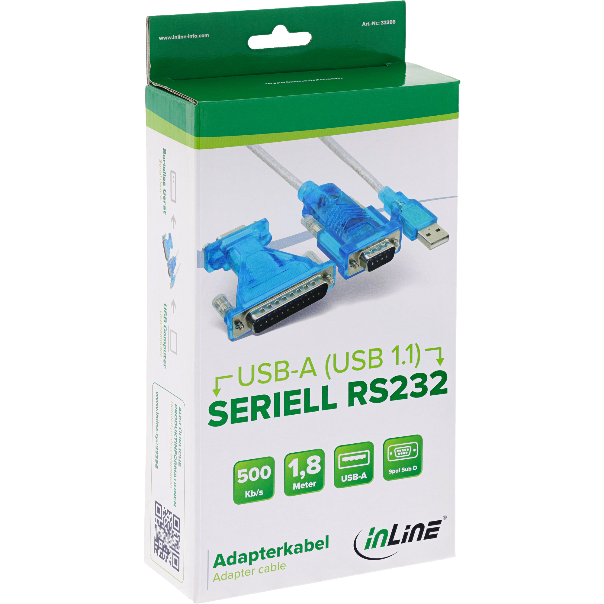 Inline® USB zu Seriell Adapterkabel, USB Stecker A an 9pol Stecker, mit Adapter