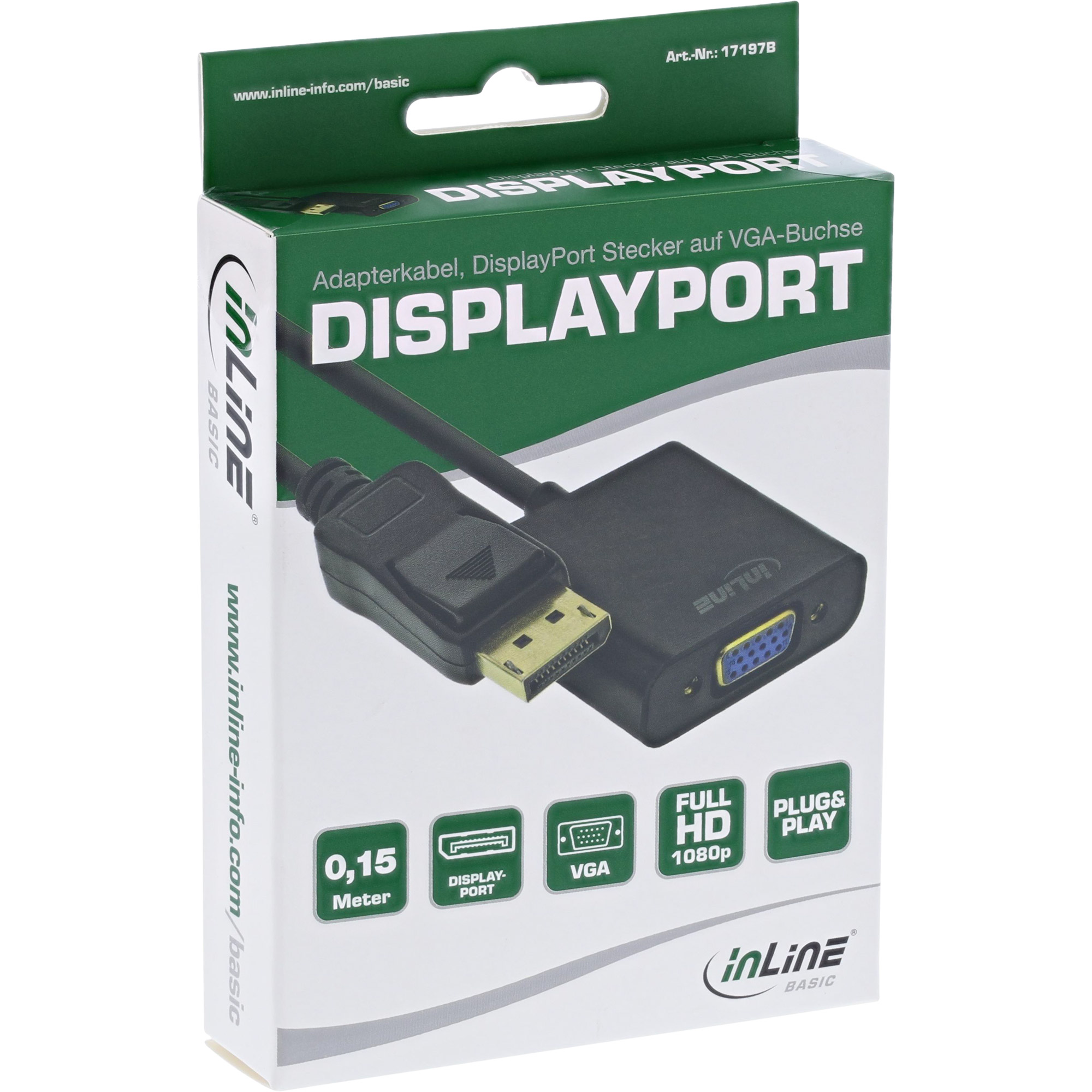 Inline® Basic DisplayPort zu VGA Adapterkabel, schwarz, 0,15m