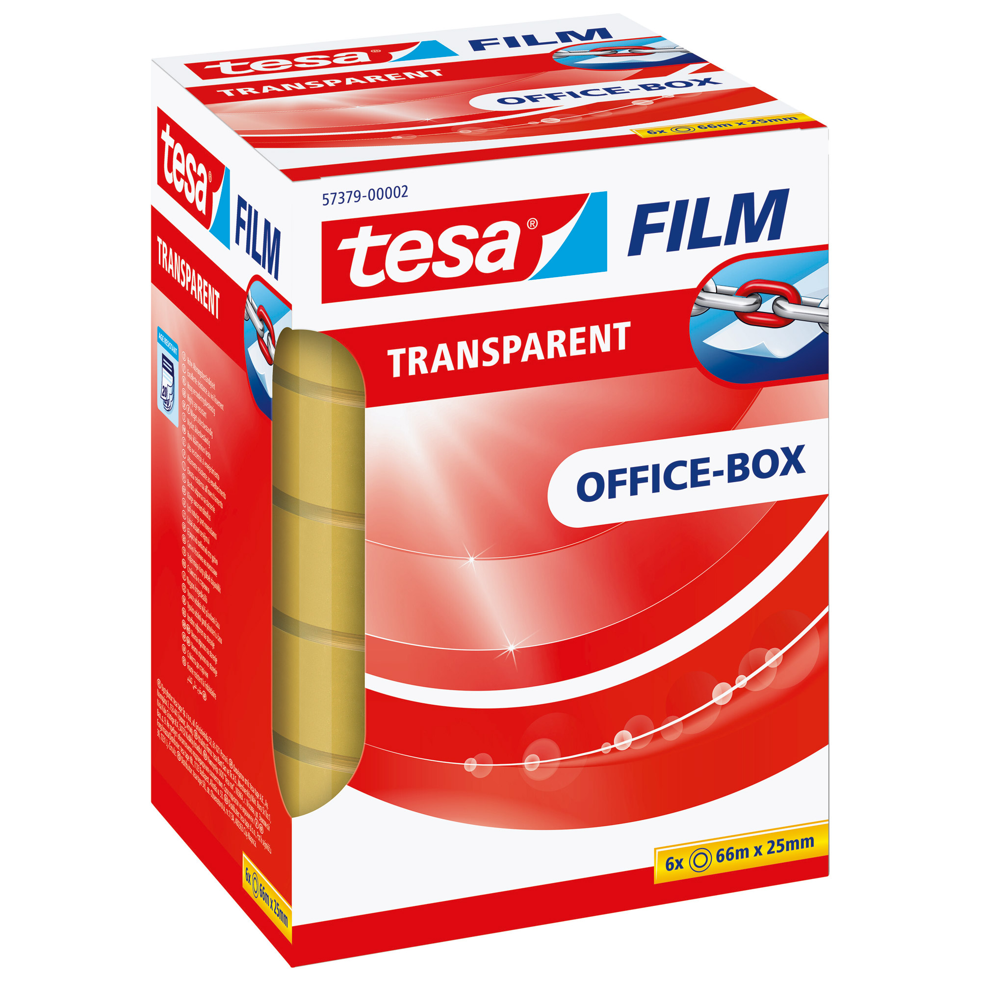 tesafilm® transparent, 6 Rollen, Office Box, 66m x 25mm