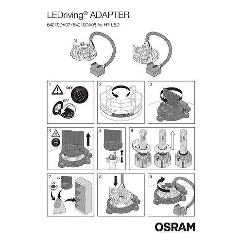 OSRAM Montagehalterung Adapter DA07 für NIGHT BREAKER LED H7-LED 2 Stück