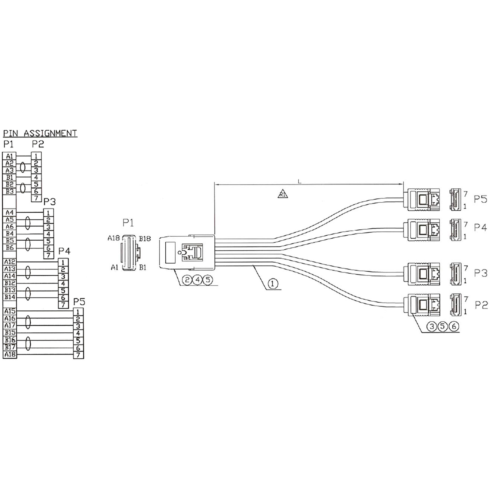 Inline® SAS Anschlusskabel, Mini-SAS SFF-8087 an 4x SATA, 1:1, OCR, 0,5m