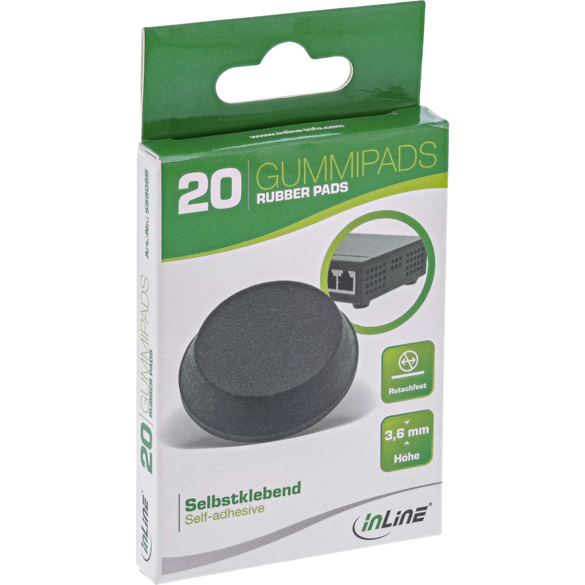 Inline® Gummipads, 12mm, 20er Pack, schwarz, flach, selbstklebend