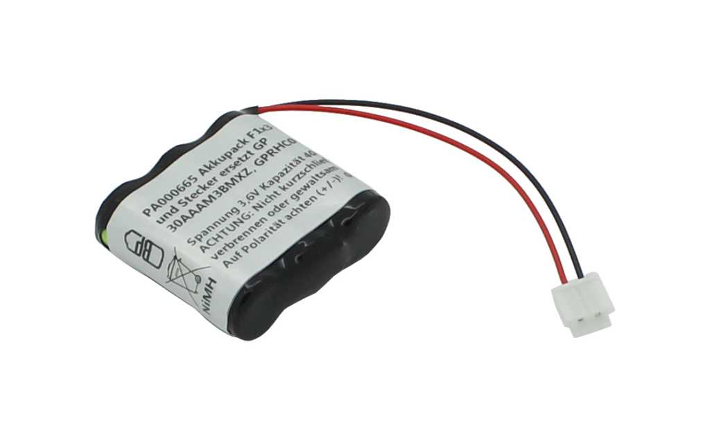 Akkupack NiMH 3,6V 400mAh F1x3 mit Kabel und Stecker ersetzt GP 30AAAM3BMXZ, GPRHC043M033 Akkupack NiMH 3,6V 400mAh F1x3 mit Kabel und Stecker ersetzt GP 30AAAM3BMXZ, GPRHC043M033
