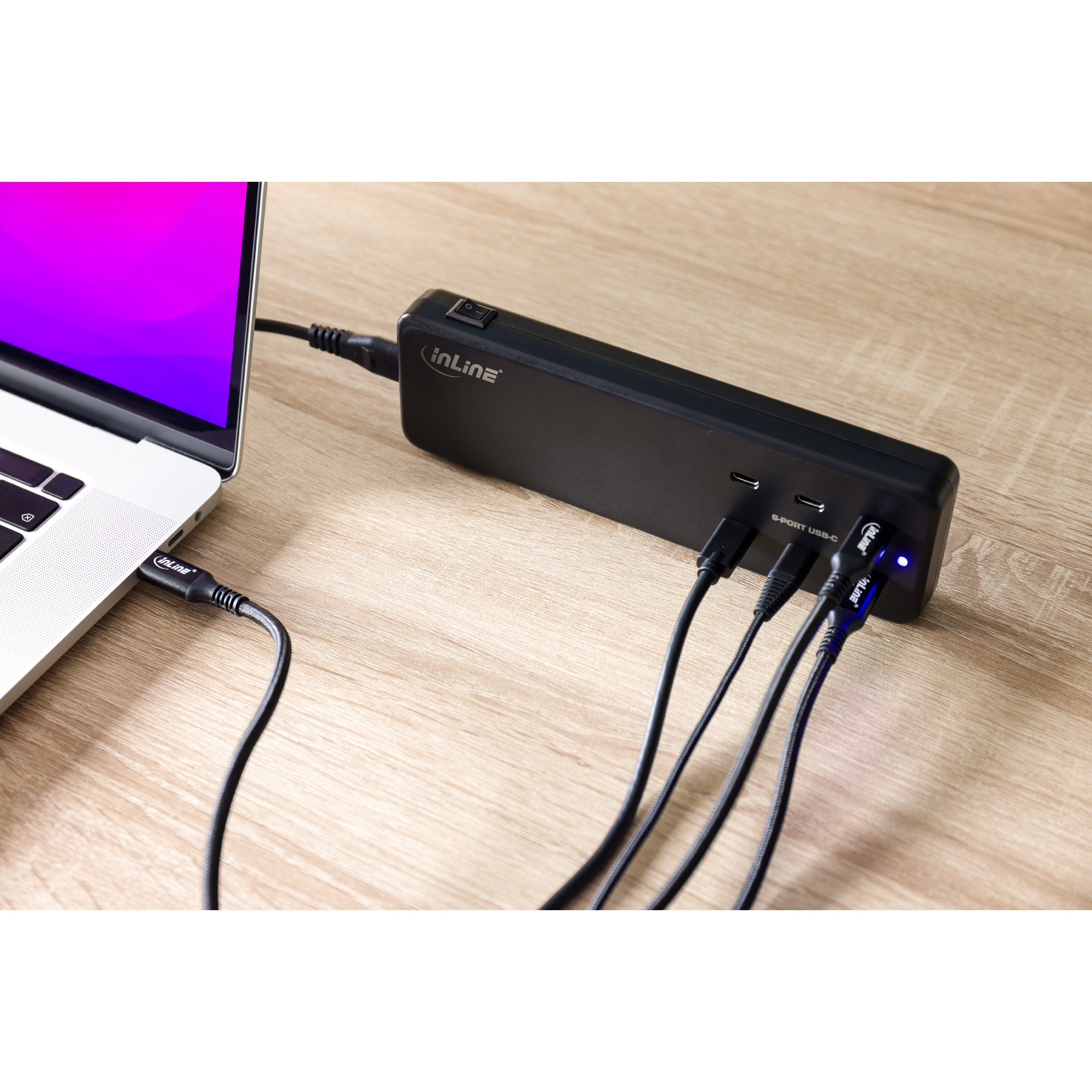 Inline® Multiport Netzteil, Ladegerät, 6x USB-C, PD 3.0, GaN, schwarz