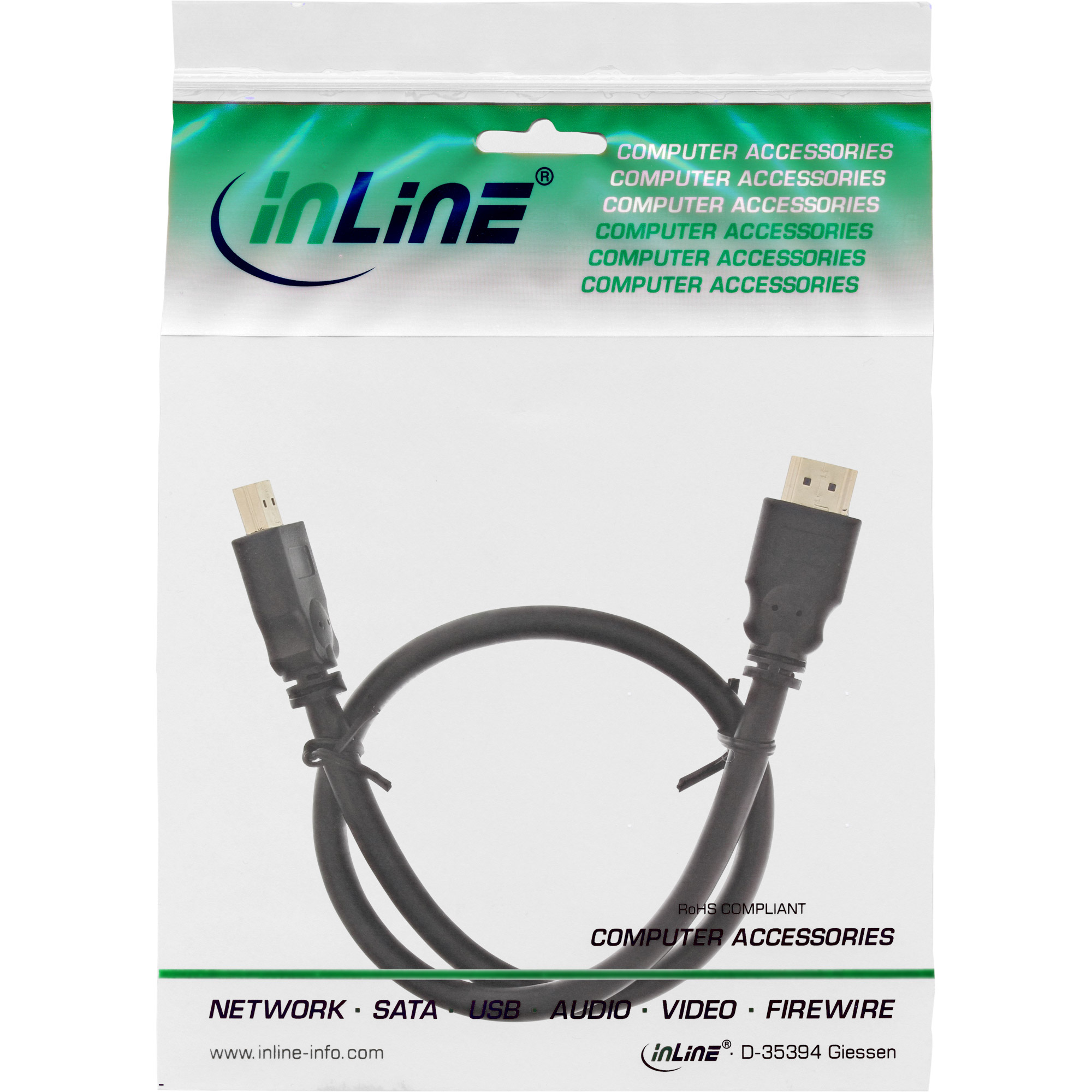 Inline® HDMI Kabel, HDMI-High Speed, ST / ST, verg. Kontakte, schwarz, 7,5m