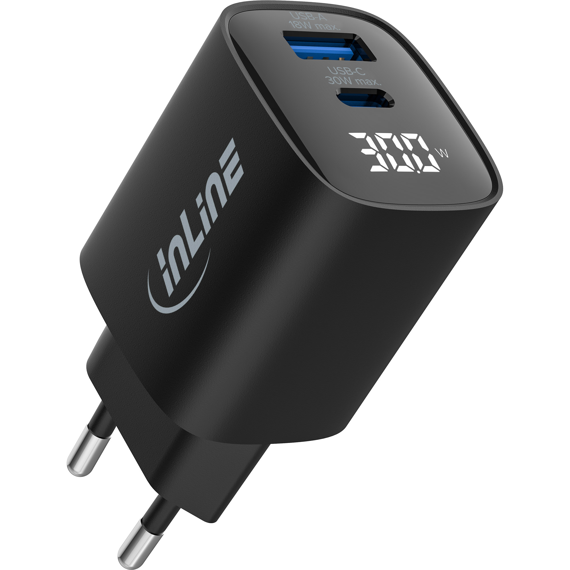 InLine® USB PD Netzteil, GaN Ladegerät, 2-Port, USB-C + USB-A, 30W