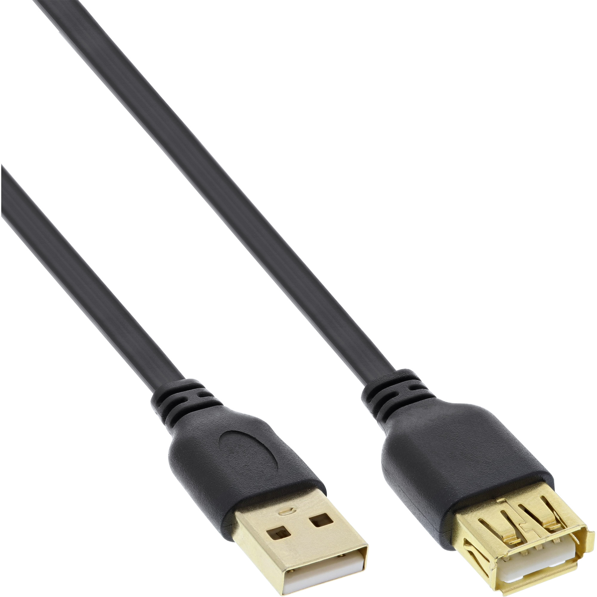 Inline® USB 2.0 Flachkabel VerLängerung, A ST / BU, schwarz, Kontakte gold, 2m