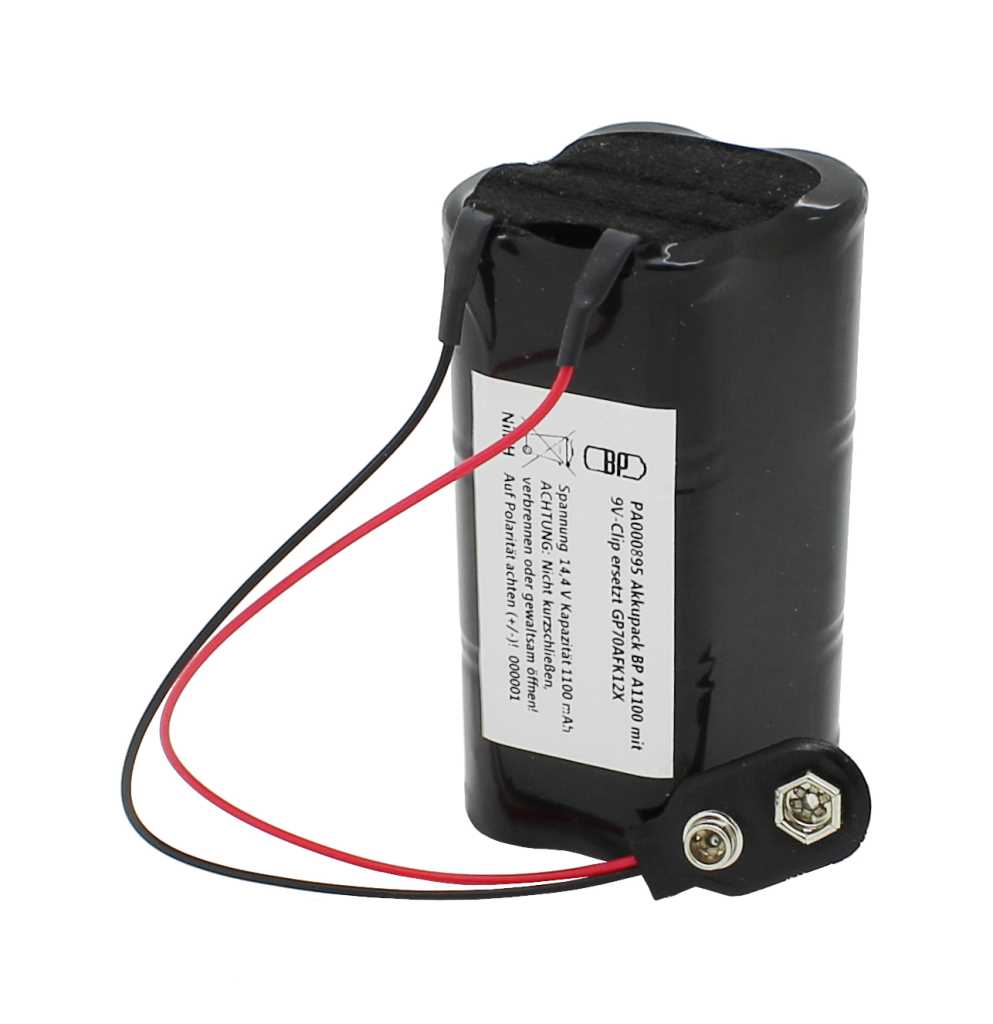 Akkupack NiMH 14,4V 1100mAh BP A1100 mit 9V-Clip ersetzt GP70AFK12X