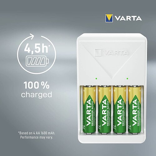 NiMH Akku Plug Ladegerät 0,385A Varta 57657 für AA Mignon AAA Micro inkl. 4 Akkus