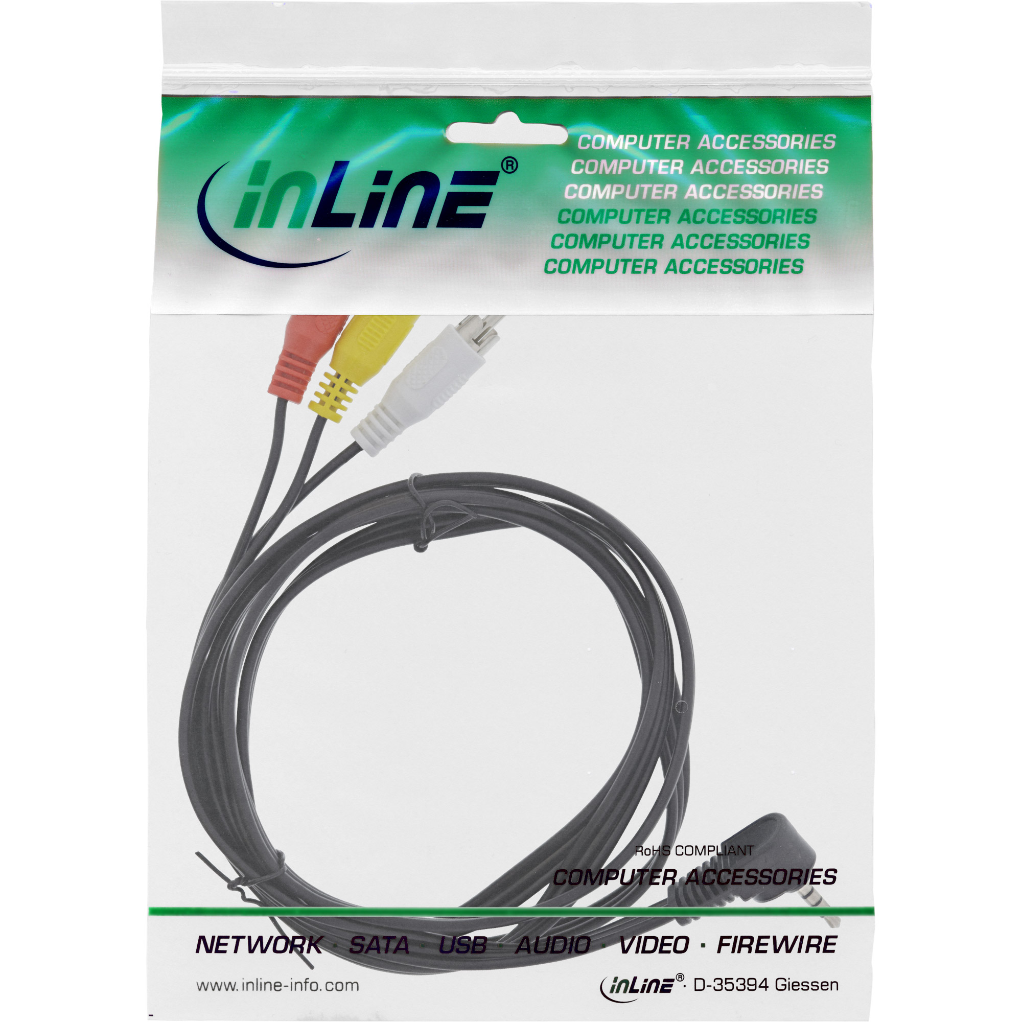 Inline® Audio/Video Kabel, 3,5mm 4pol Stecker auf 3x Cinch Stecker