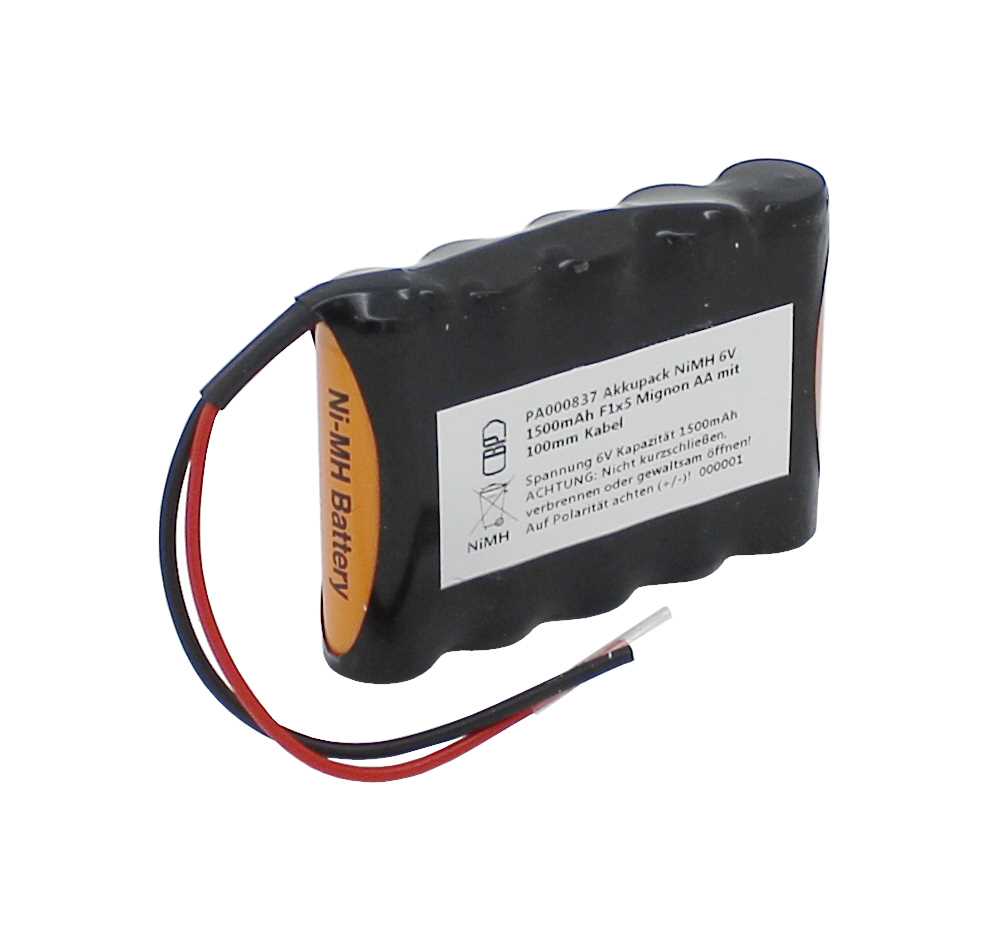 Akkupack NiMH 6V 1500mAh F1x5 Mignon AA mit 100mm Kabel