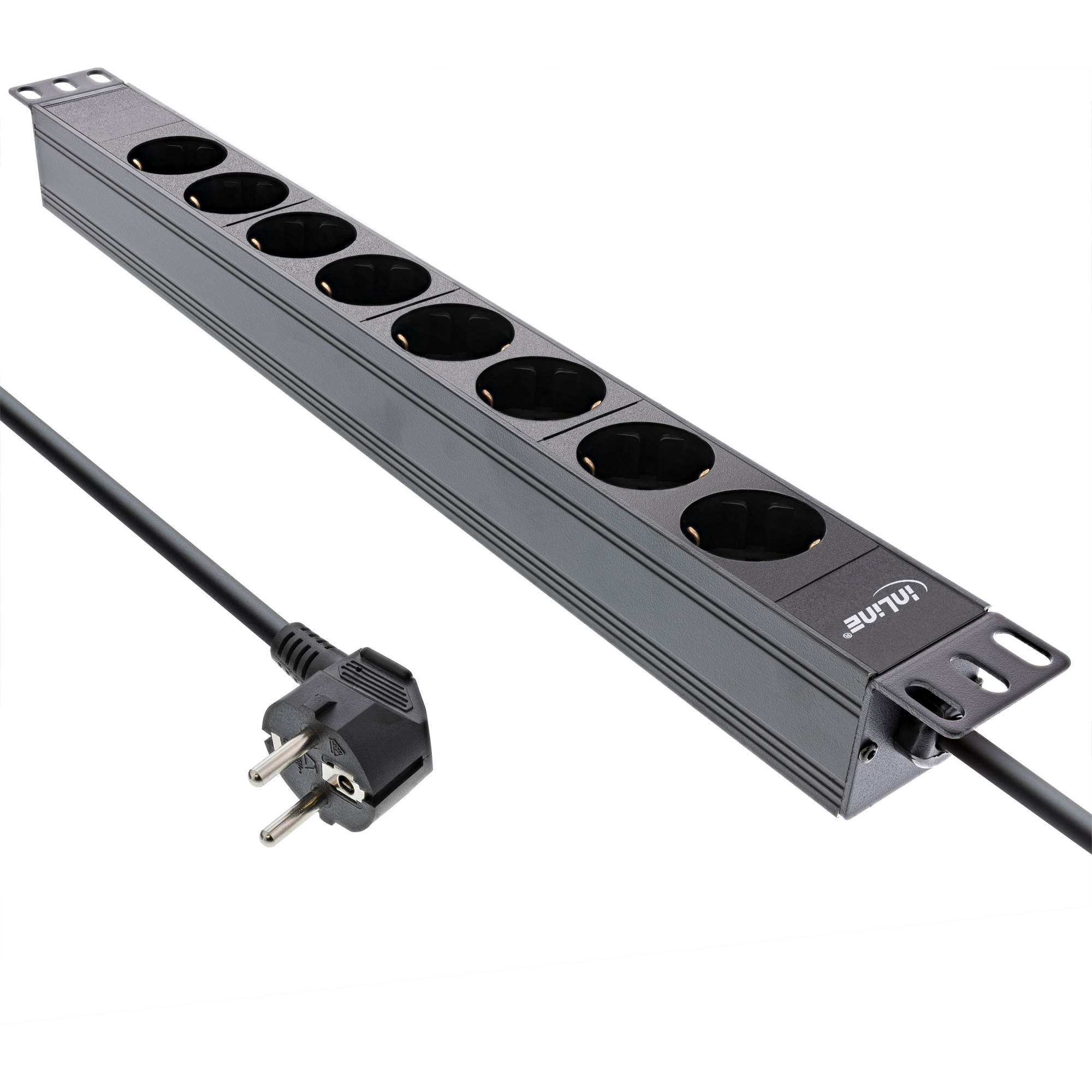Inline® 19" Steckdosenleiste, 8-fach Schutzkontakt, ohne Schalter, 2m, schwarz