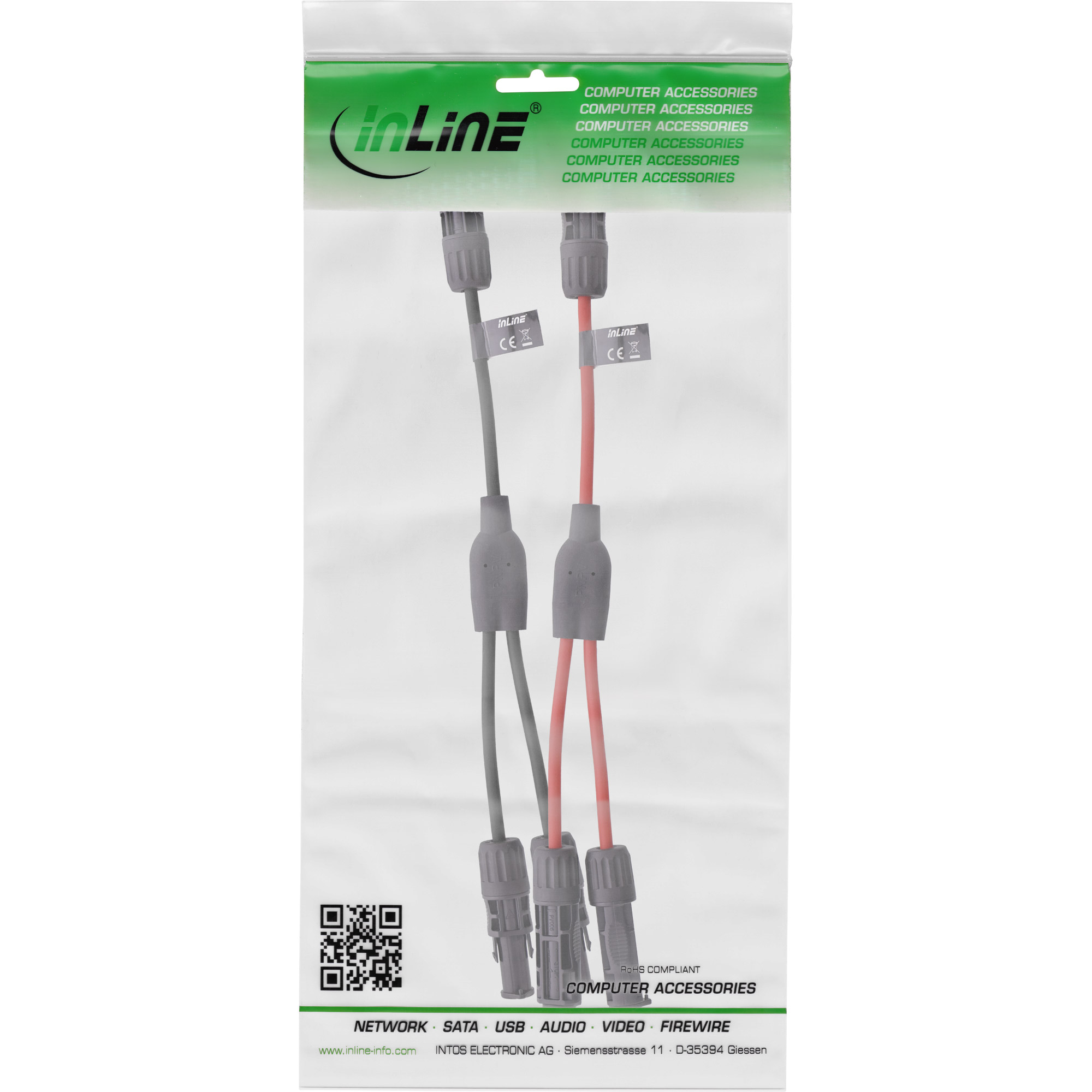 0.36m - InLine® Solarkabel 2-fach Verteiler-Set schwarz/rot
