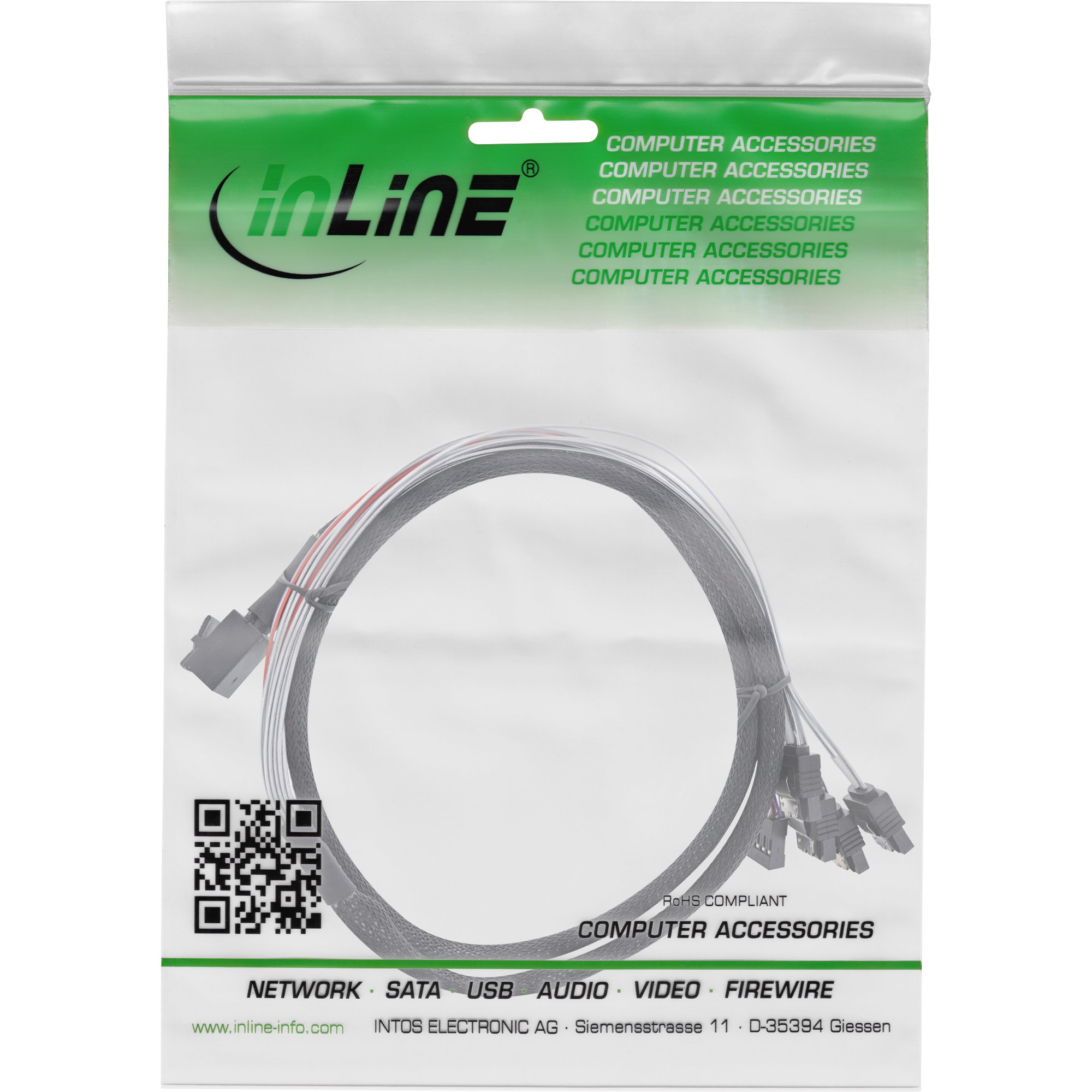 Inline® Mini SAS HD Kabel, SFF-8643 zu 4x SATA + Sideband, 1m