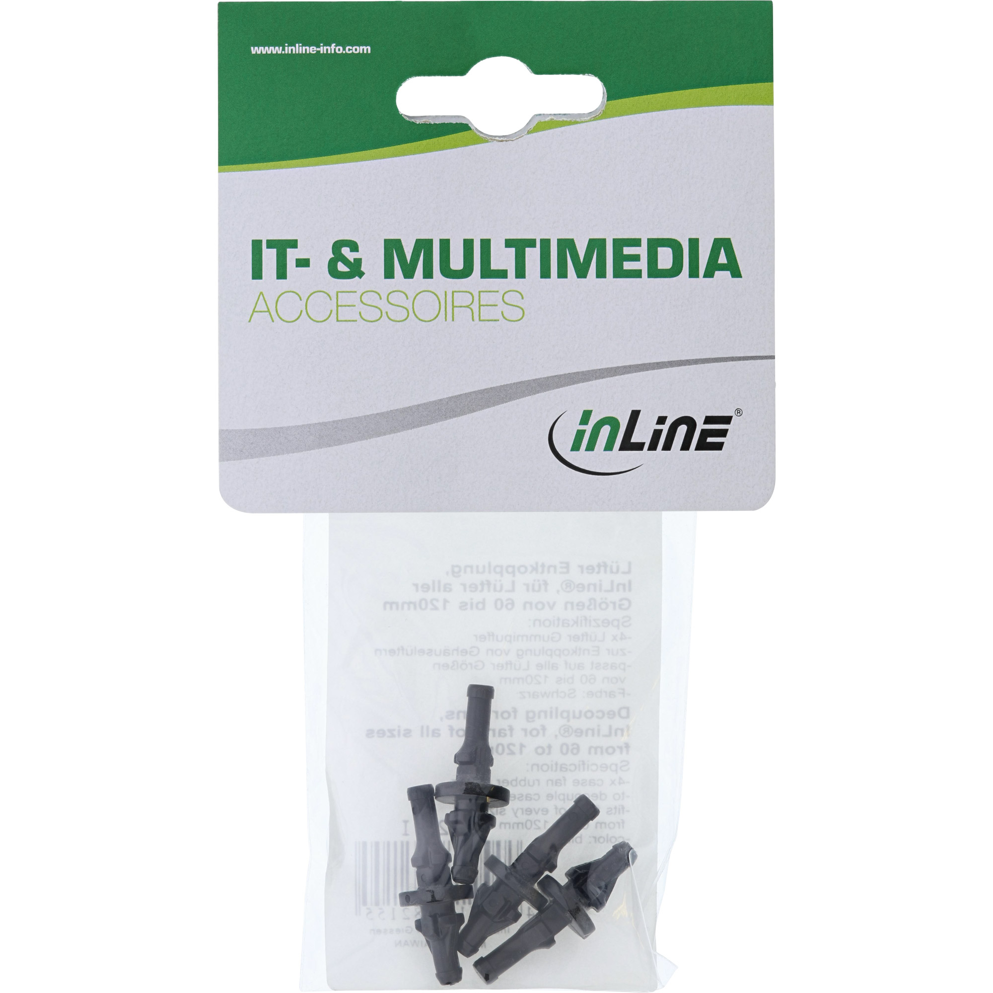 Inline® Lüfter Entkopplung, für Lüfter aller Größen von 60 bis 120mm, 4er Pack