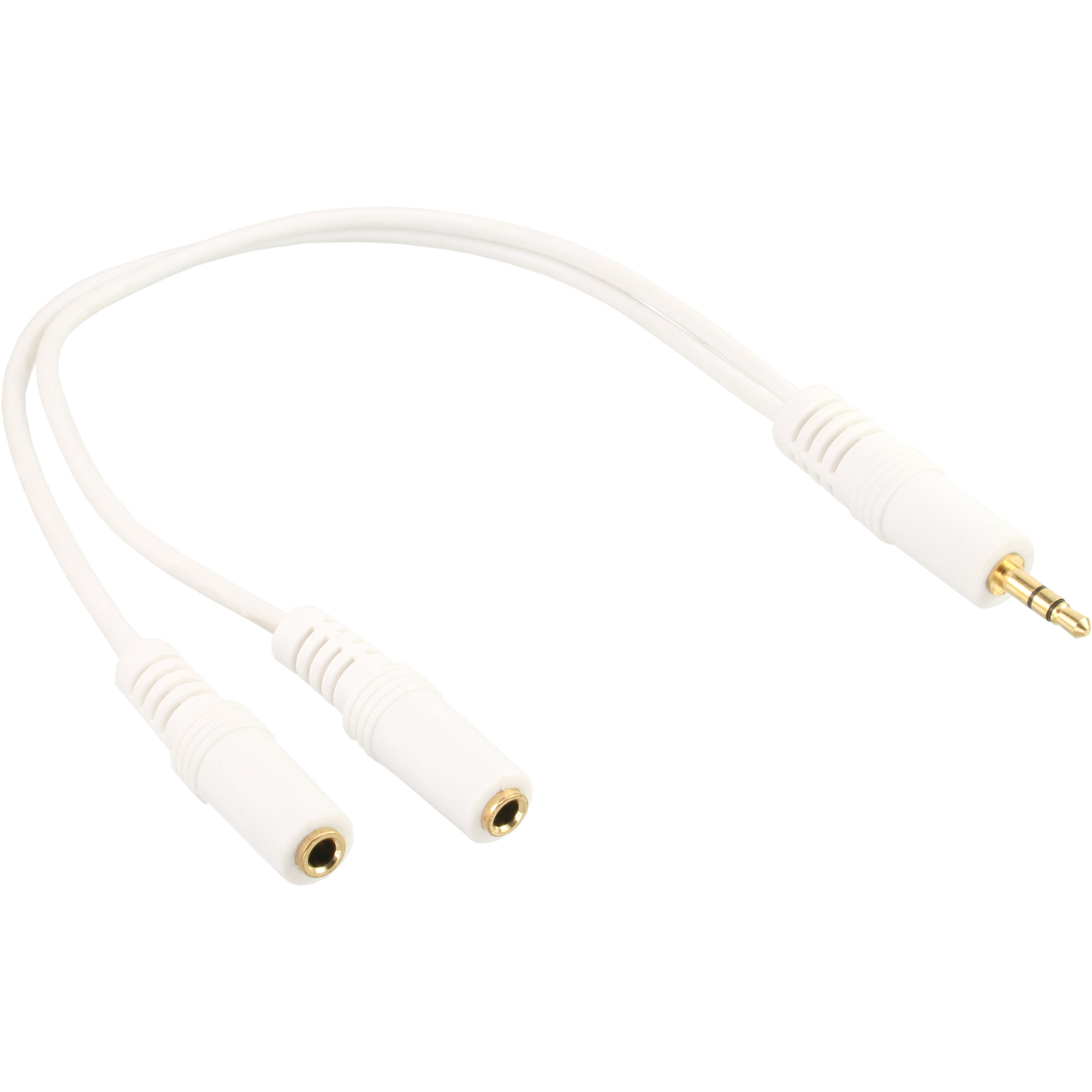 0.1m - Inline® Klinken Y-Kabel, 3,5mm ST an 2x 3,5mm BU, Stereo, weiß/vergoldet