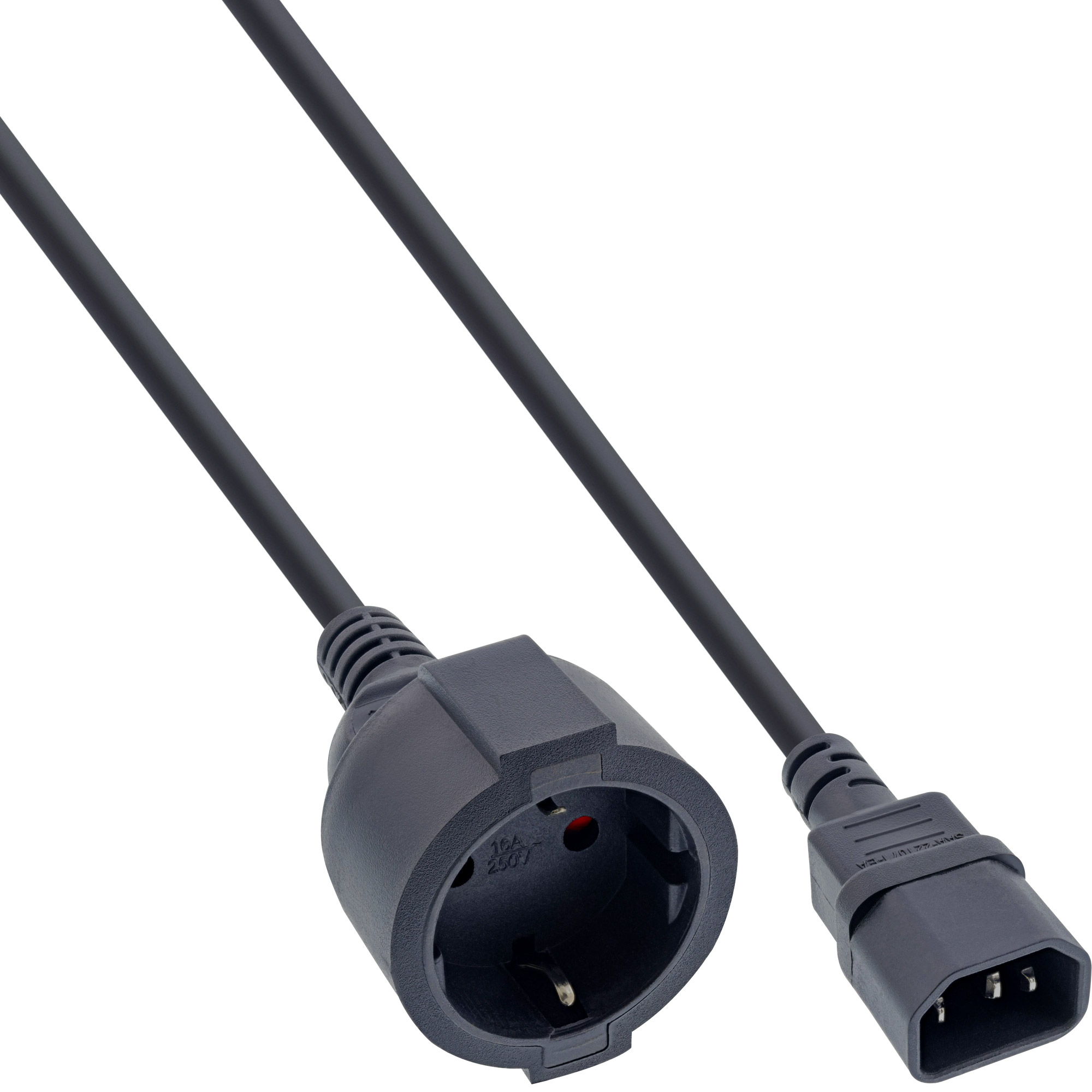 Inline® Netz Adapter Kabel, Kaltgeräte C14 auf Schutzkontakt Buchse, 2m