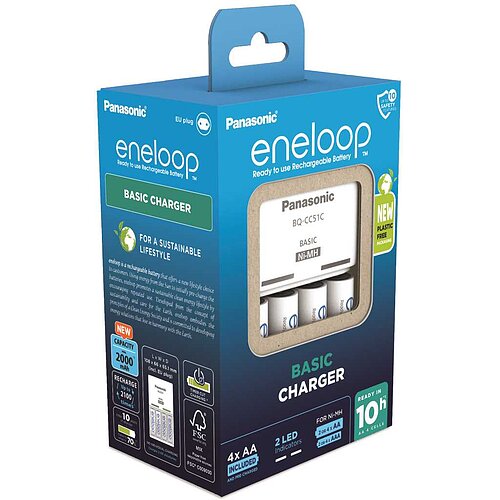 Panasonic eneloop Basic Charger BQ-CC51C inklusive 4x HR-3UTGB / BK-3MCDE