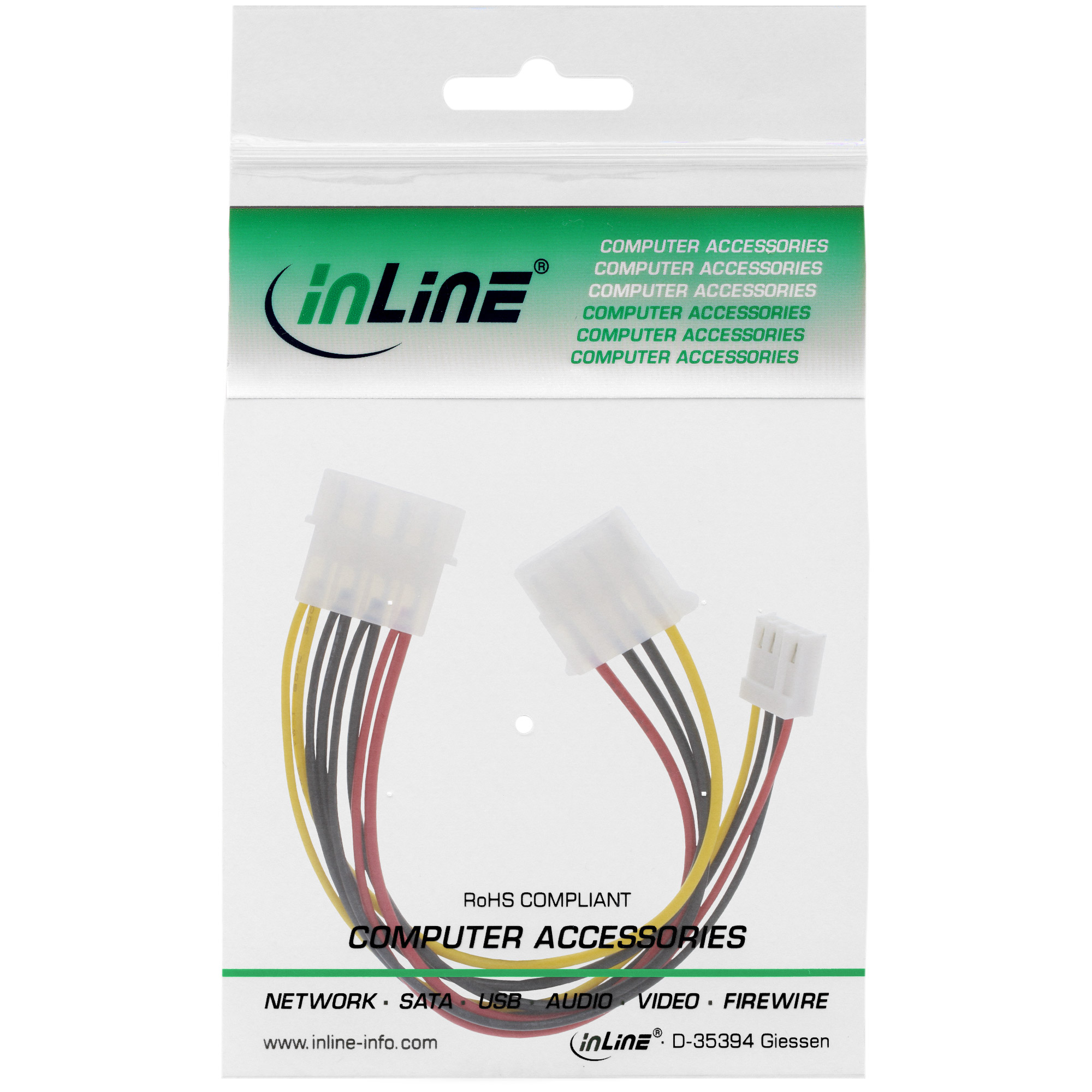 Inline® Strom Y-Kabel intern, 1x 5,25" an 1x 3,5" + 1x 5,25", 0,20m