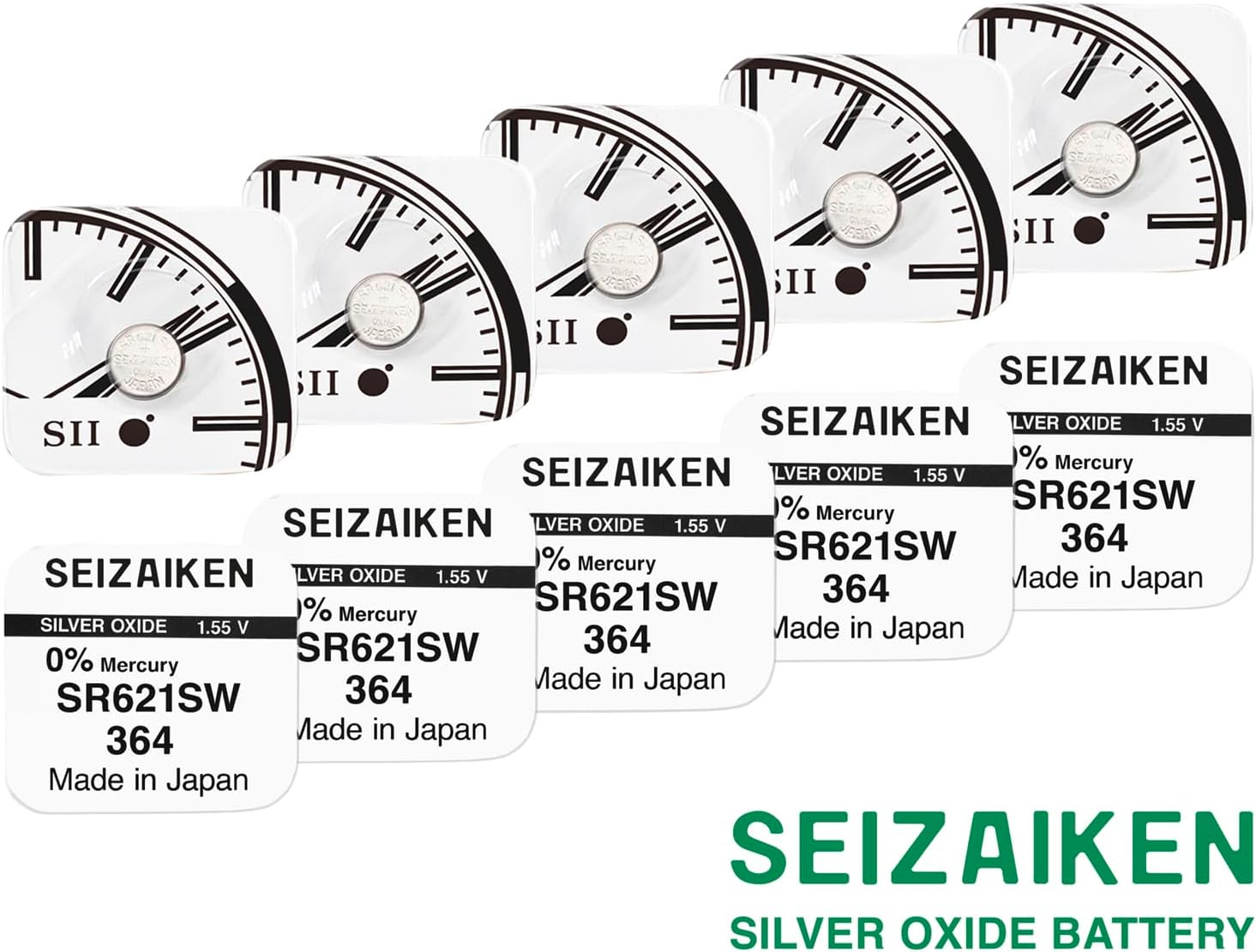 10x SR621SW SR60 364 Silberoxid Batterie Seizaiken 1,55 V