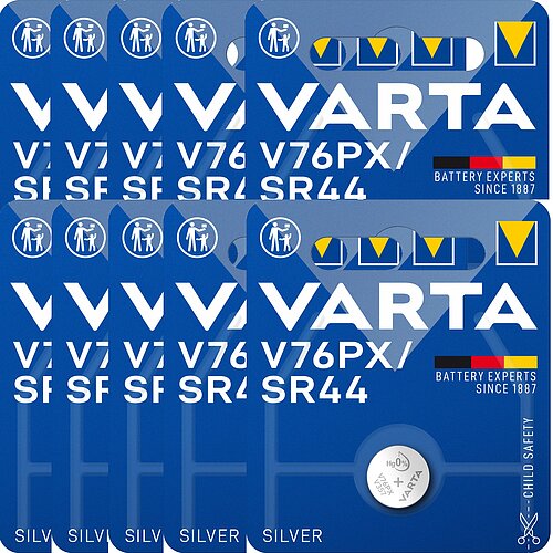 10x SR44 V76PX Silberoxid Batterie Varta 1,55 V