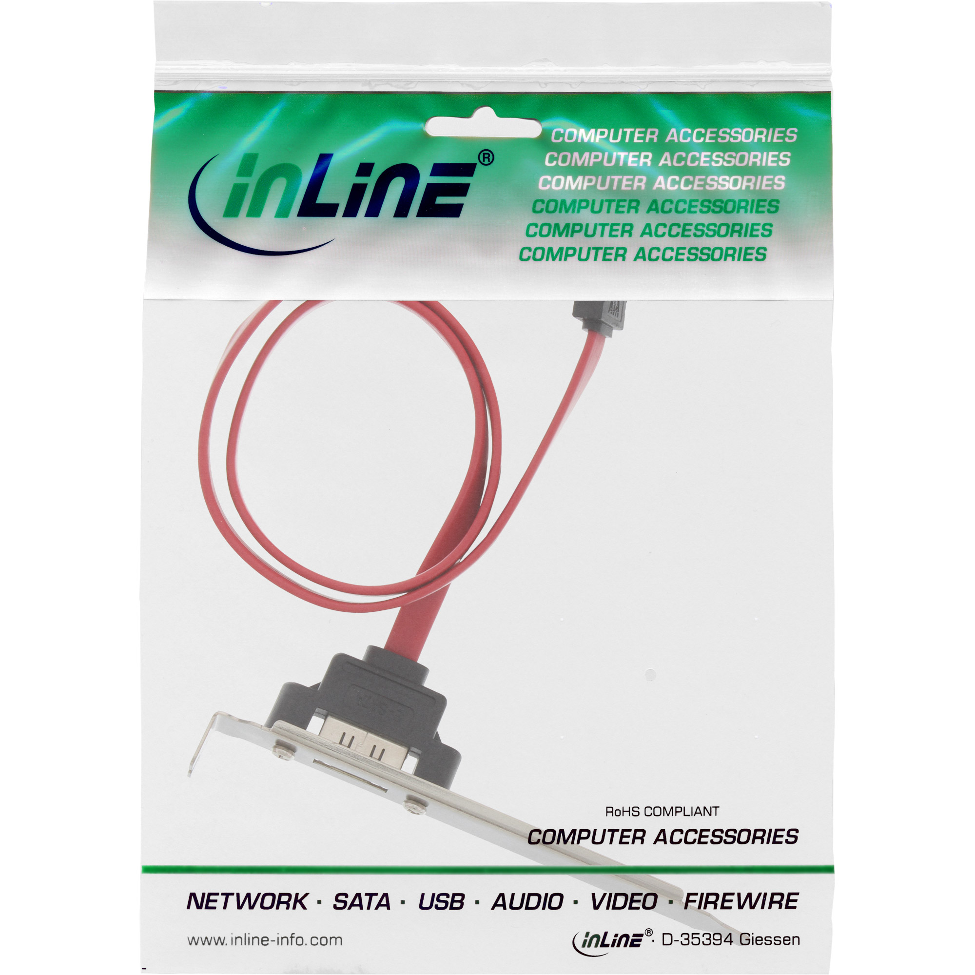 Inline® eSATA Slotblech, eSATA Buchse extern auf intern SATA Stecker, 0,5m