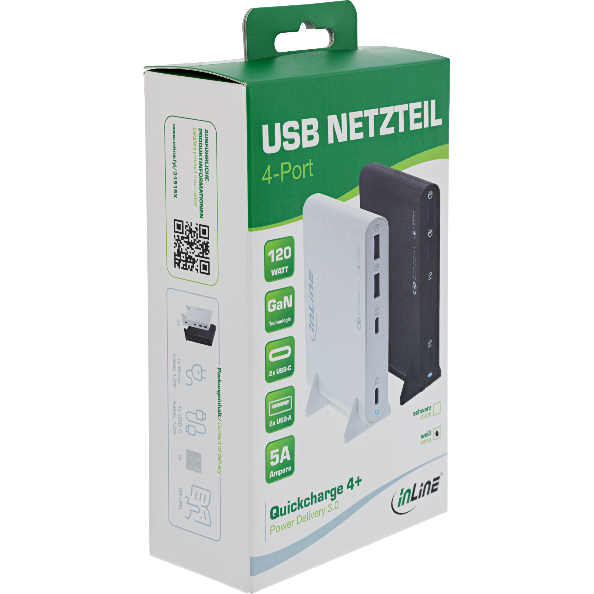 InLine® USB Netzteil, GaN Ladegerät, 4-Port, 2x USB-C + 2x USB-A, 120W, schwarz InLine® USB Netzteil, GaN Ladegerät, 4-Port, 2x USB-C + 2x USB-A, 120W, schwarz