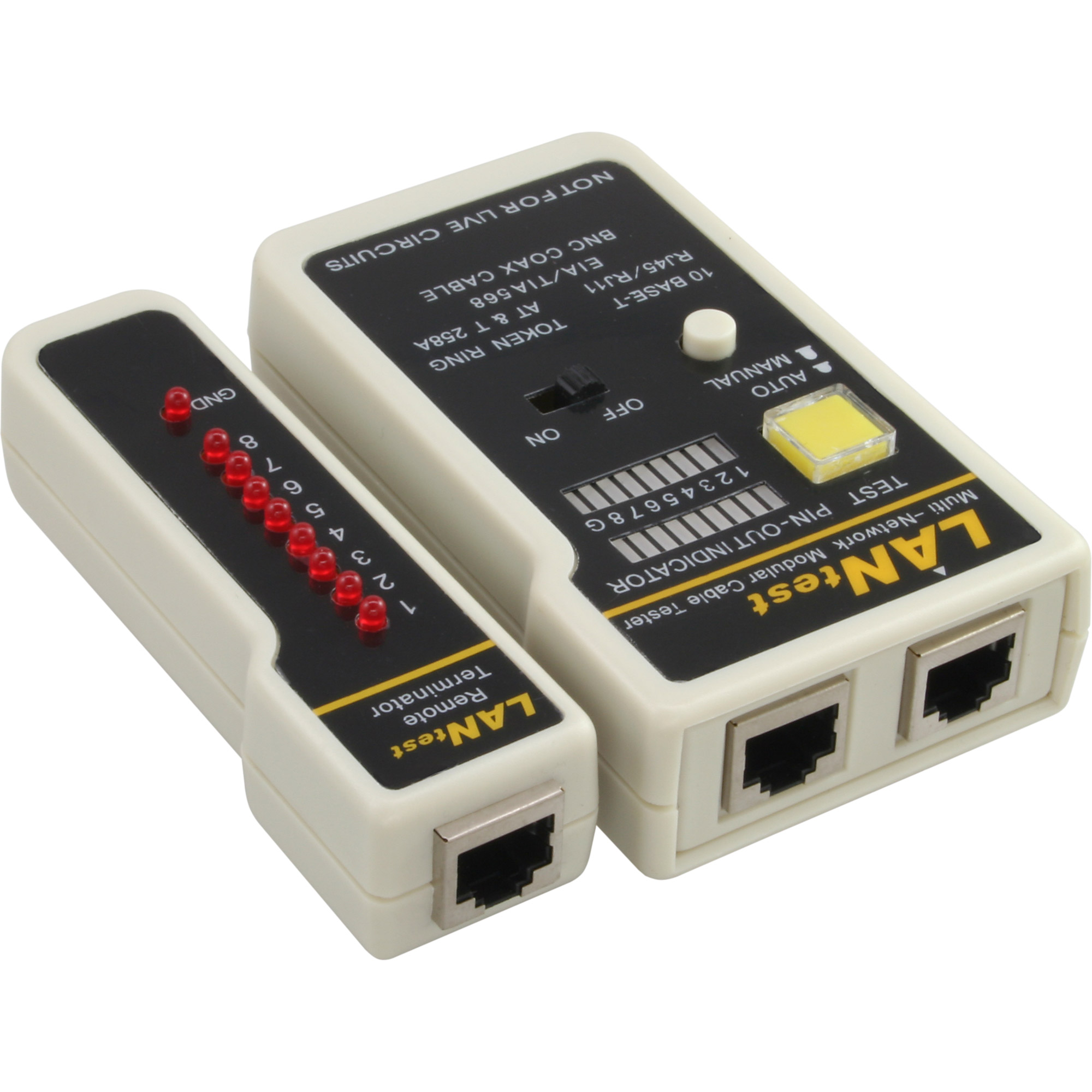 Inline® Tester für BNC, RJ11, RJ45 mit Tasche