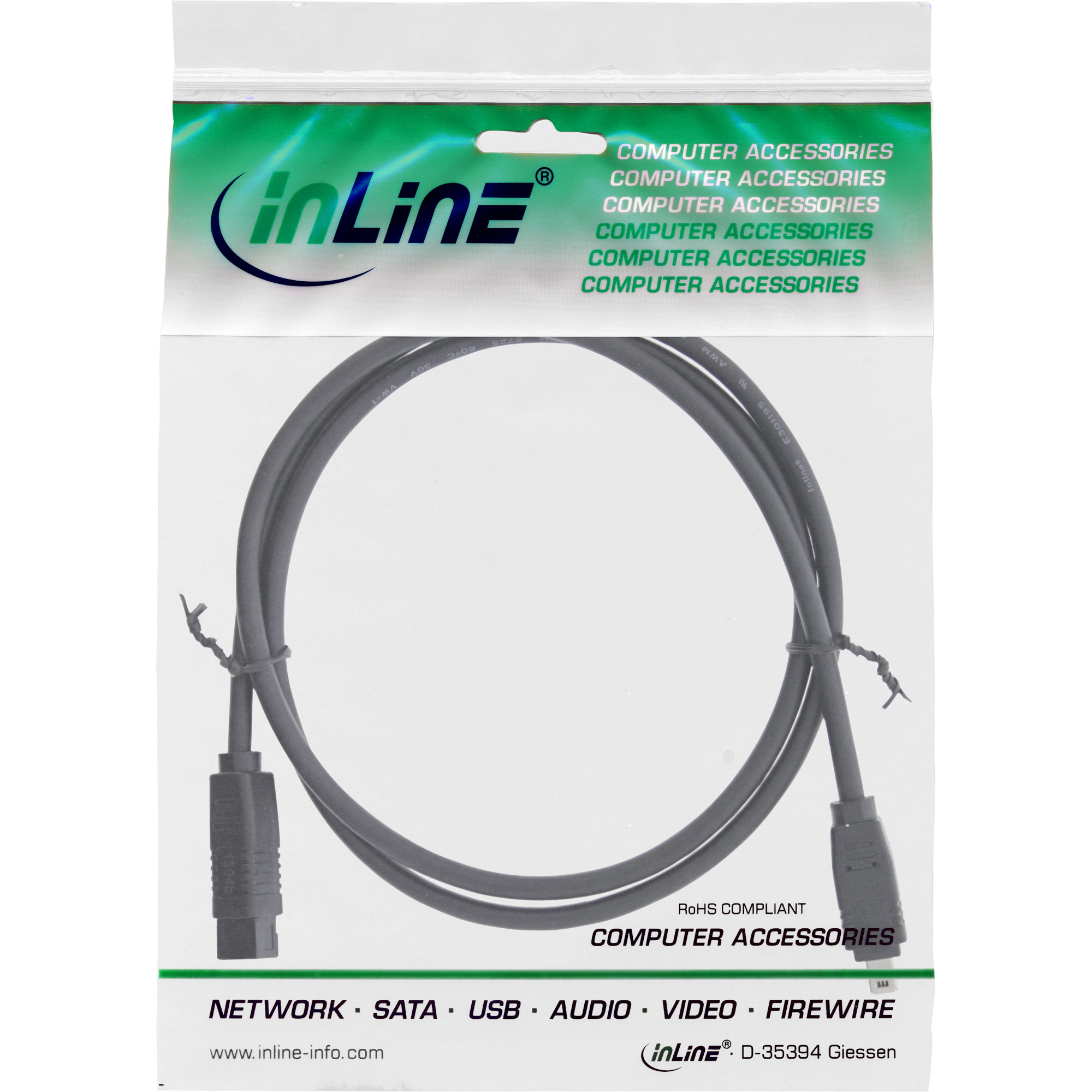 Inline® FireWire Kabel, IEEE1394 4pol Stecker zu 9pol Stecker, schwarz, 1m