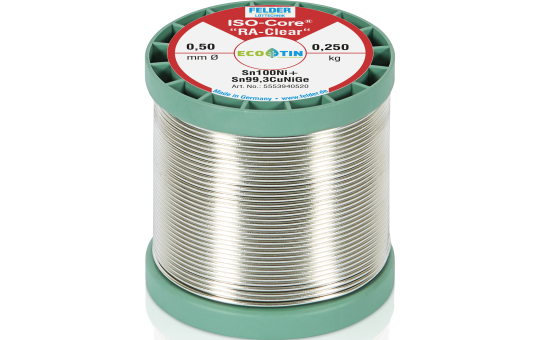 Lötdraht FELDER ISO-CORE ''RA-Clear'', Sn100Ni+, 0,5mm, 250g, bleifrei