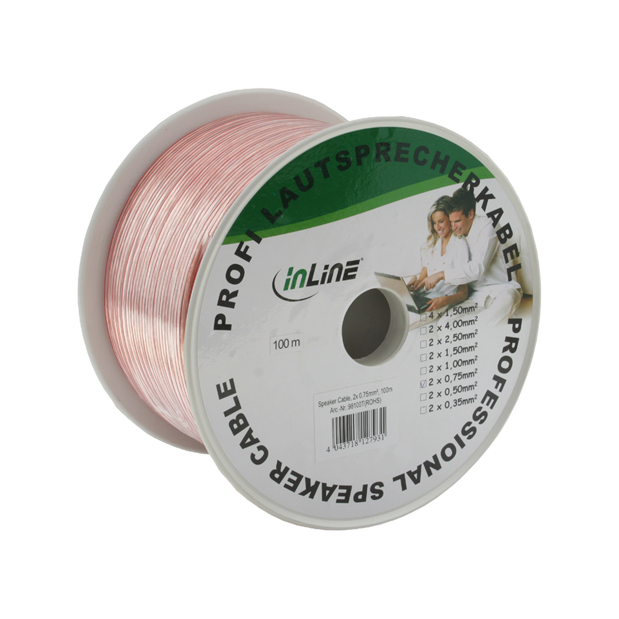 50m - Inline® Lautsprecherkabel, 2x 0,75mm², CCA, transparent