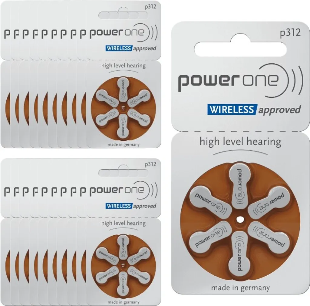 120x Typ 312 PR41 Power One Hörgerätebatterien 1,45 V - Braun 