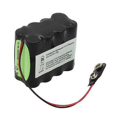 Akkupack NiMH 9,6V 2200mAh F2x4 Mignon AA mit 9V-Clip passend für Dr. Lange Trübungsmessgerät Akkupack NiMH 9,6V 2200mAh F2x4 Mignon AA mit 9V-Clip passend für Dr. Lange Trübungsmessgerät