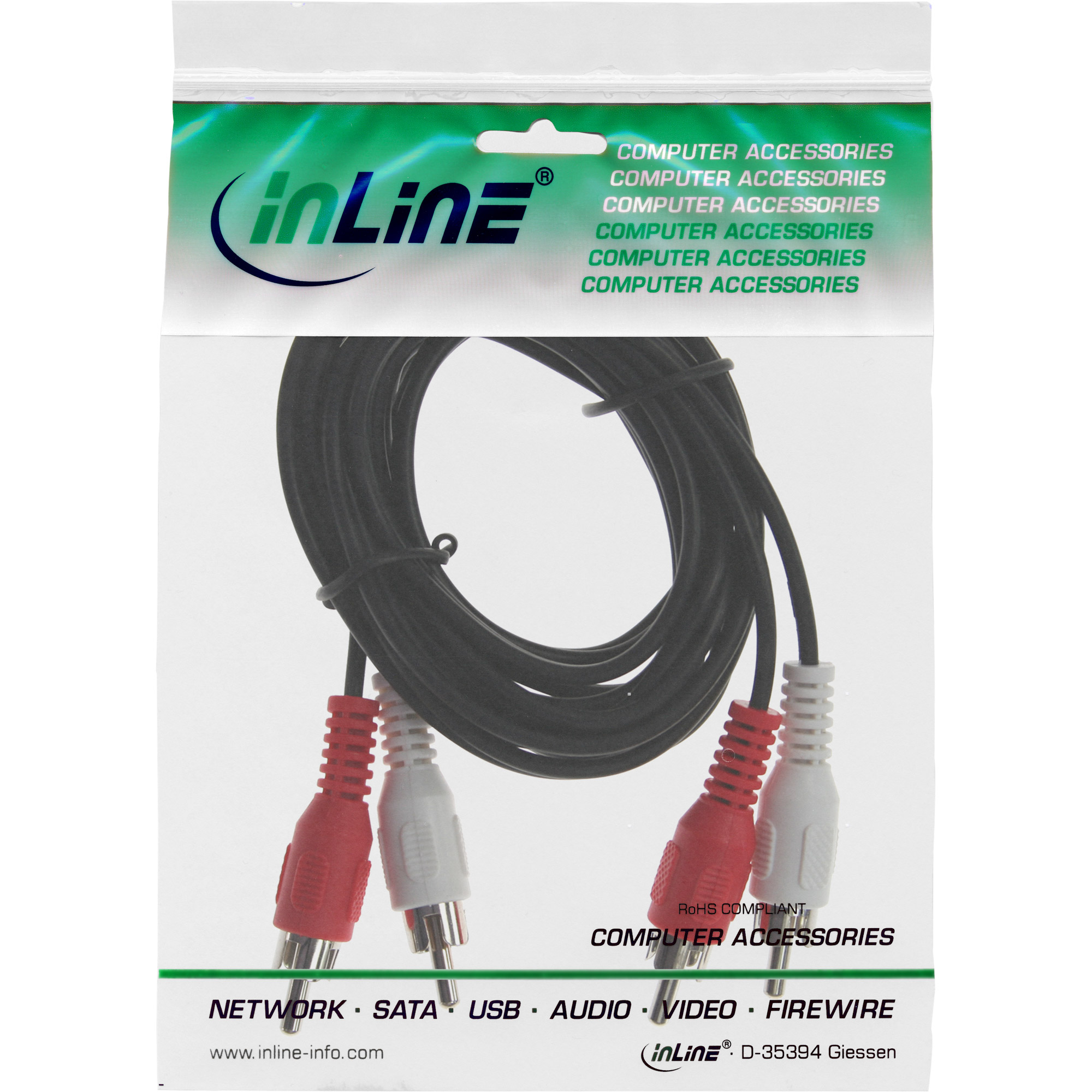 10m - Inline® Cinch Kabel, 2x Cinch, Stecker / Stecker 10m - Inline® Cinch Kabel, 2x Cinch, Stecker / Stecker