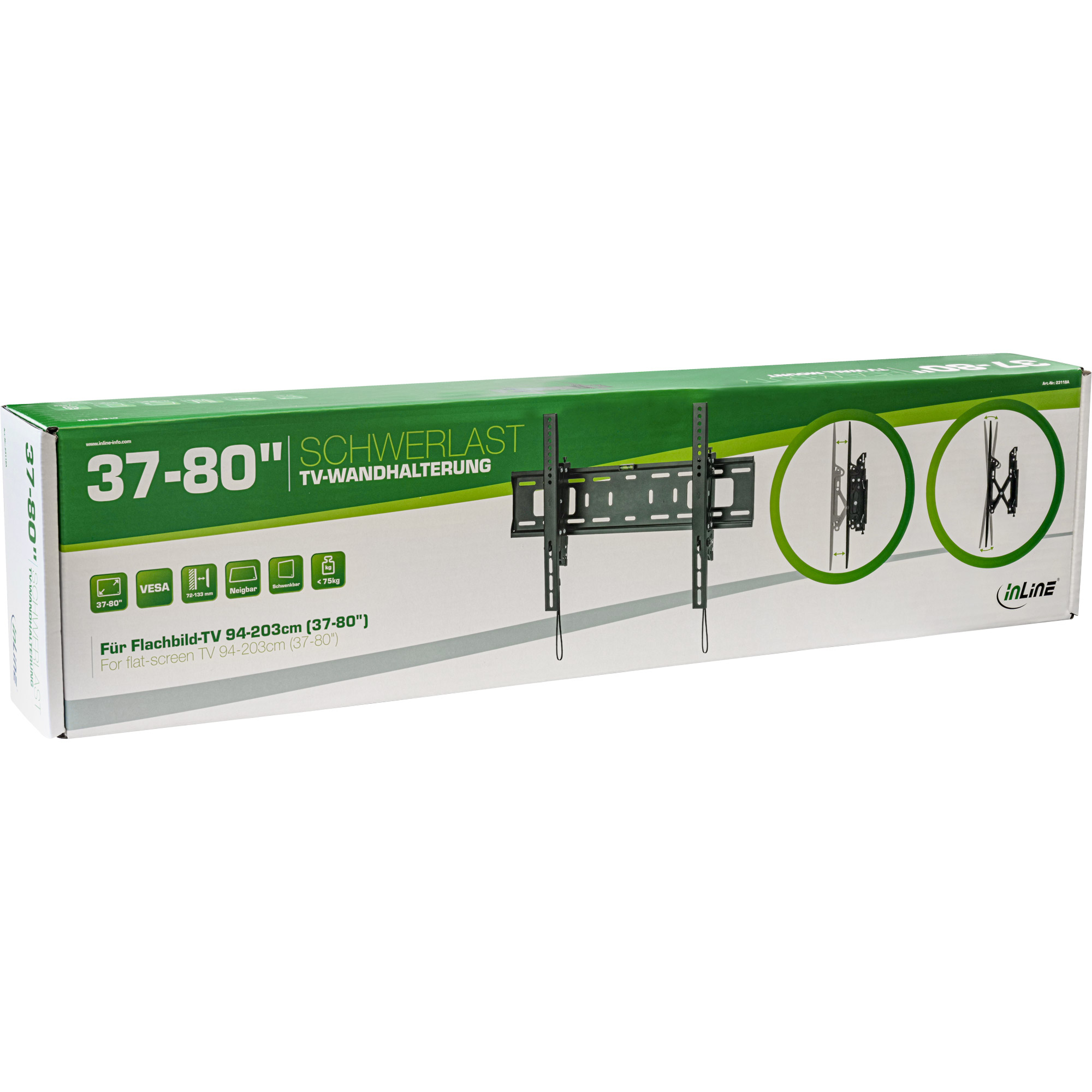 Inline® Schwerlast-TV-Wandhalterung, neigbar, für Flach-TV (37-80"), max. 75kg
