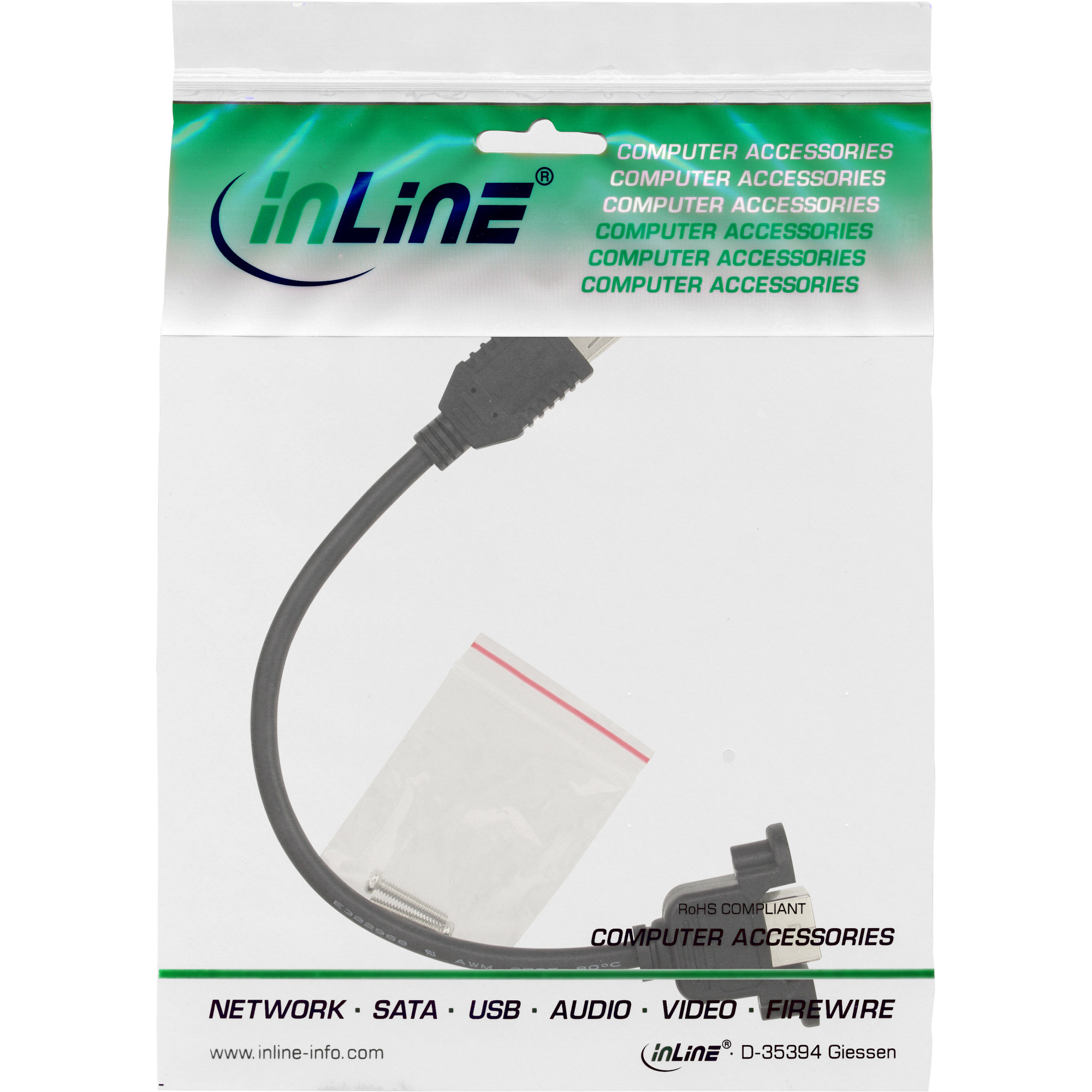 Inline® USB 2.0 Adapterkabel, Buchse A auf Einbaubuchse B, 0,2m