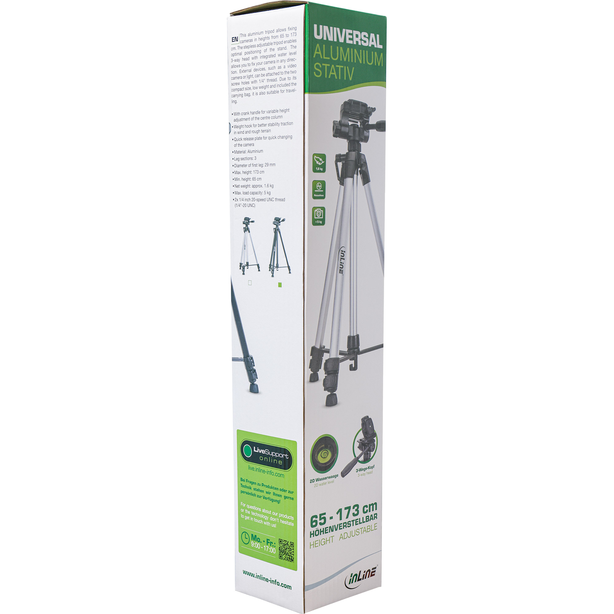 Inline® Stativ für Digitalkameras und Videokameras, Aluminium, silber Inline® Stativ für Digitalkameras und Videokameras, Aluminium, silber