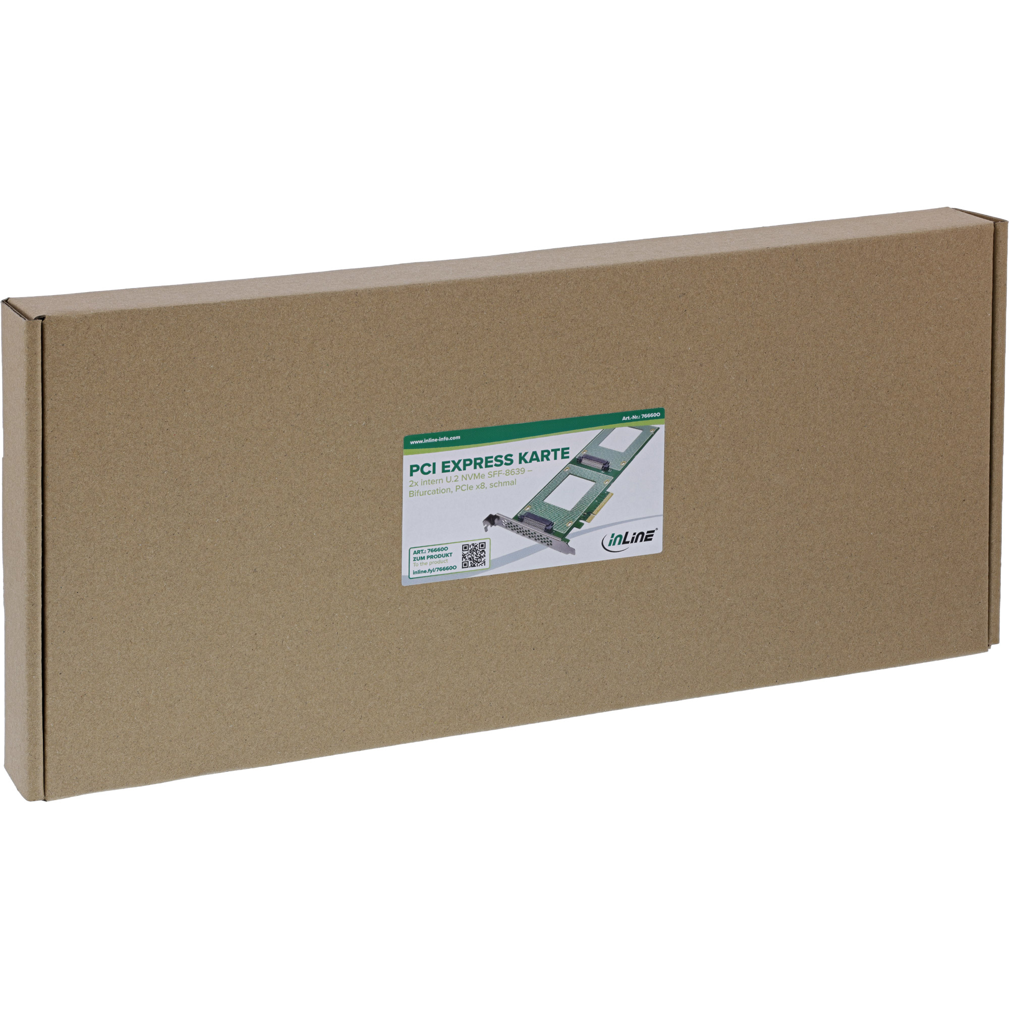 InLine® PCIe Karte zu 2x intern U.2 NVMe SFF-8639 - Bifurcation, PCIe x8, schmal