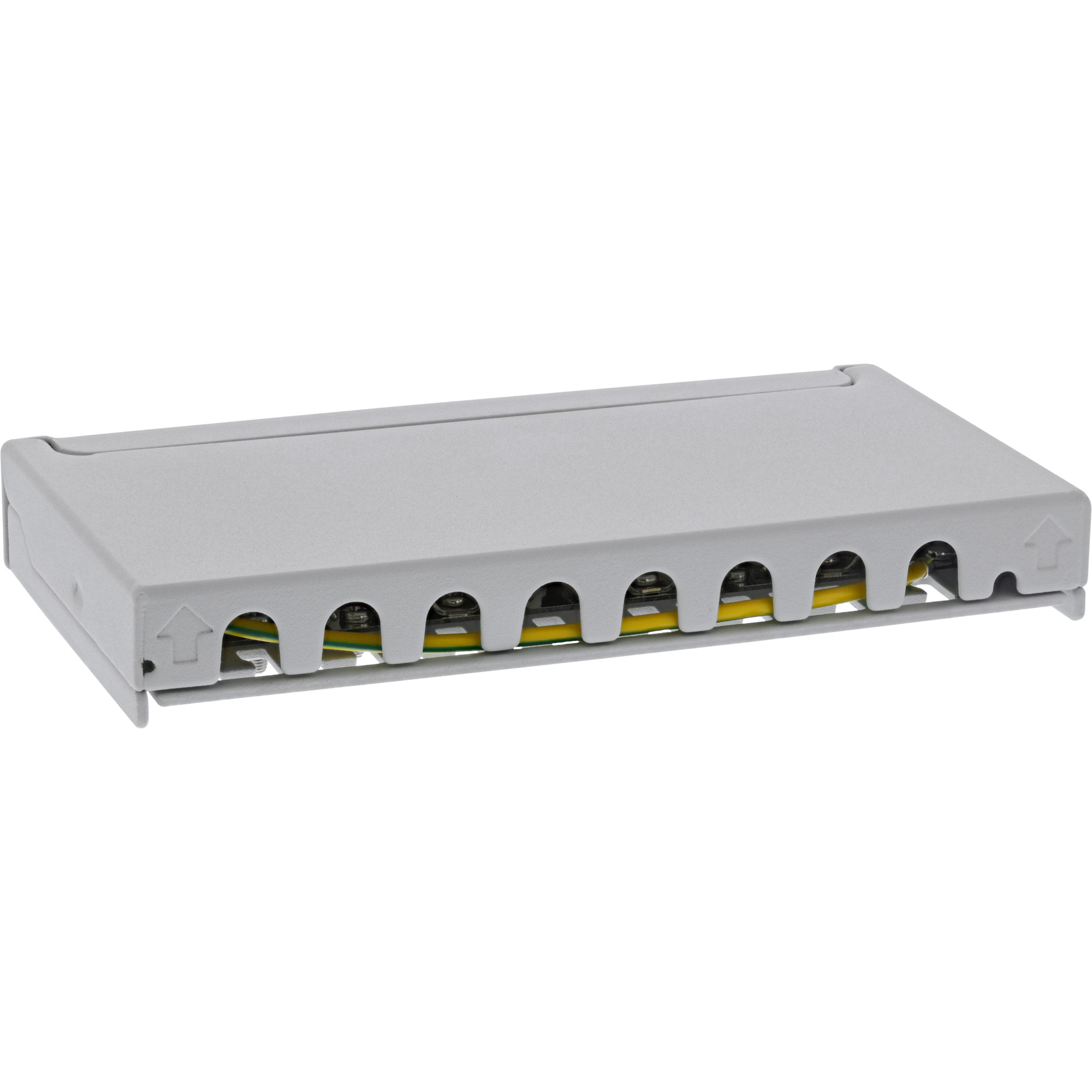 Inline® Patchfeld Cat.6A 0,5HE 8-fach, Tisch/Wand/Hutschiene, grau, Staubschutz